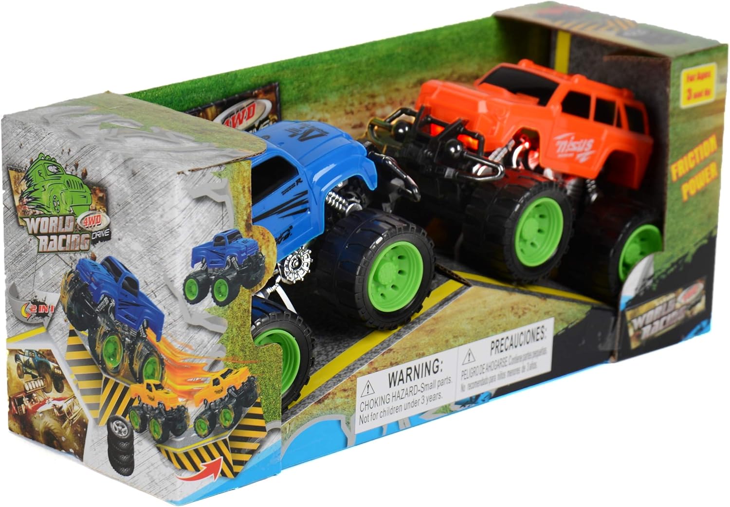 Set of 2 Friction Powered Monster Trucks Toys for Kids Boys Girls, Includes 2 Ramps