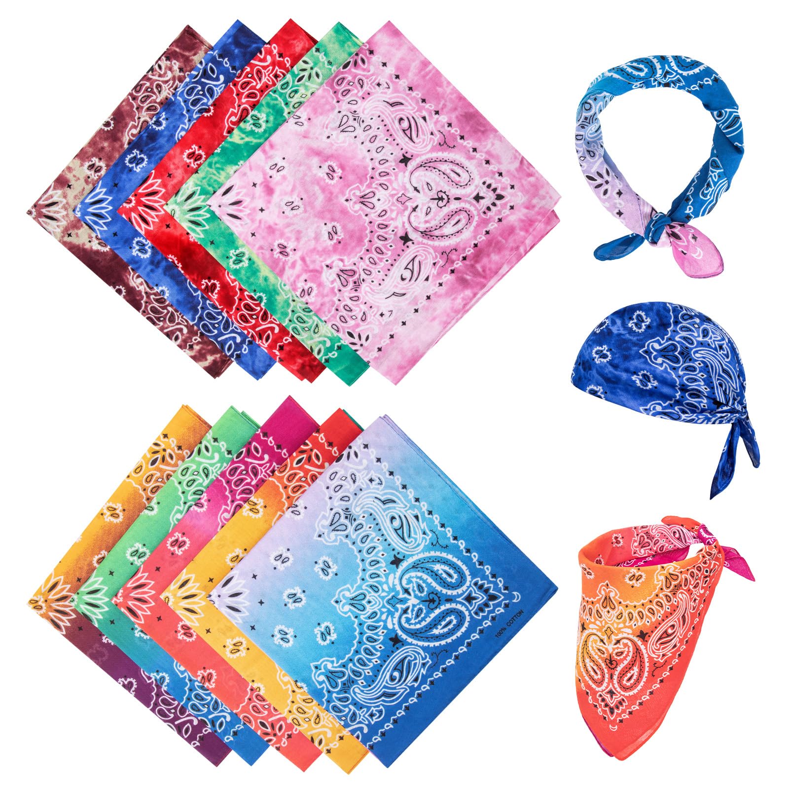 Chalier Cmfort Bandana Multifunktionstuch Bandana Paisley Armschal Kopftuch Design in Trendfarben für Damen und Herren，12/10 Pack