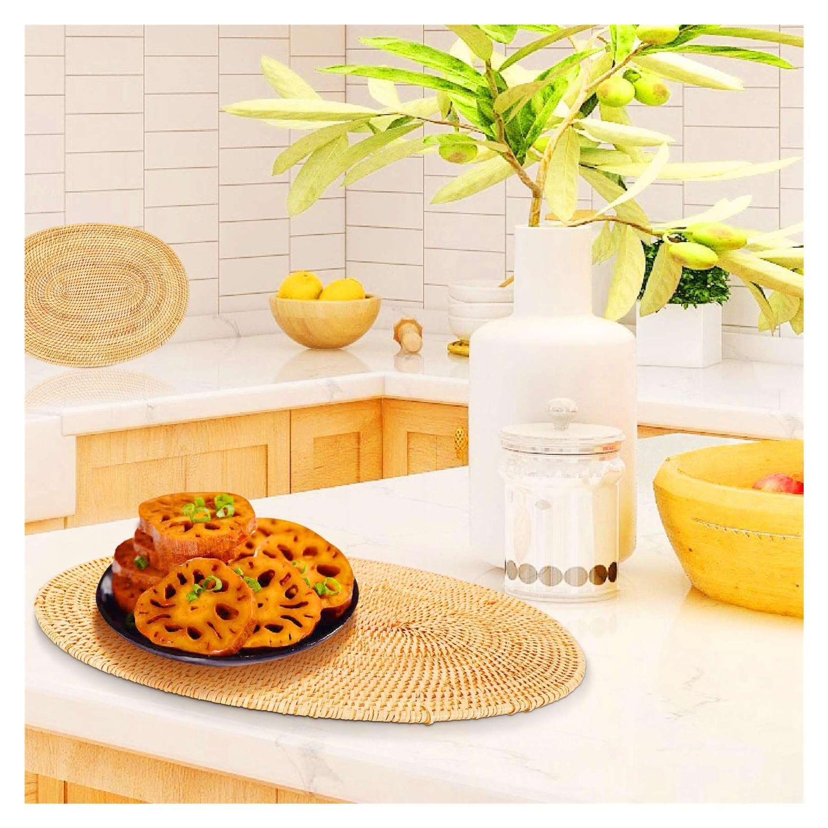 4 Stück ovales Rattan-Tischset, Rattan handgewebt Für Tisch | Teezeremonie-Zubehör, geeignet for Esszimmer, Küche