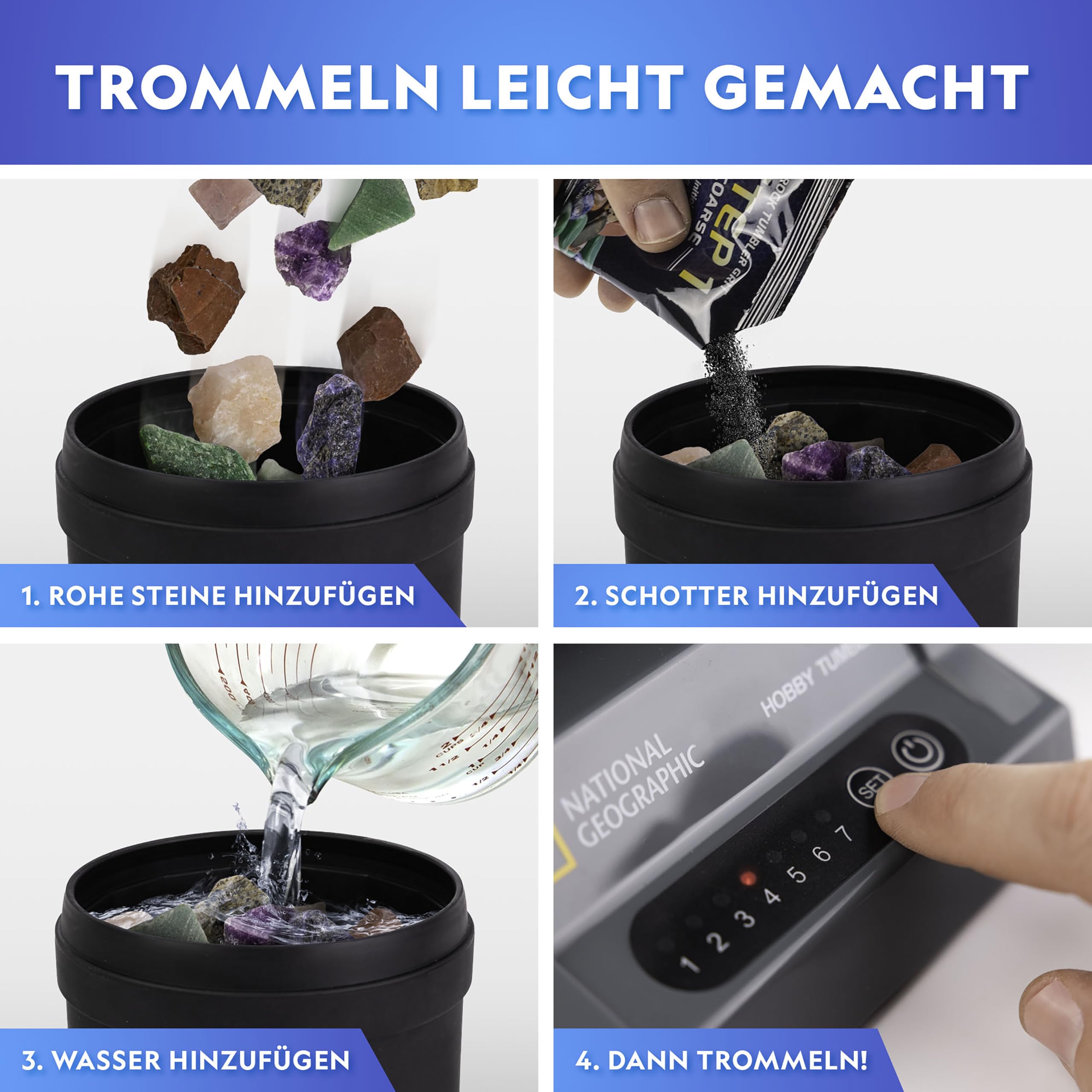 NATIONAL Geographic Nachfüllset für Trommelpolierer – 453 g Rohsteine und Edelsteine zum Polieren, inkl. Amethyst und Quarz – Schleifpulver & Schmuckzubehör