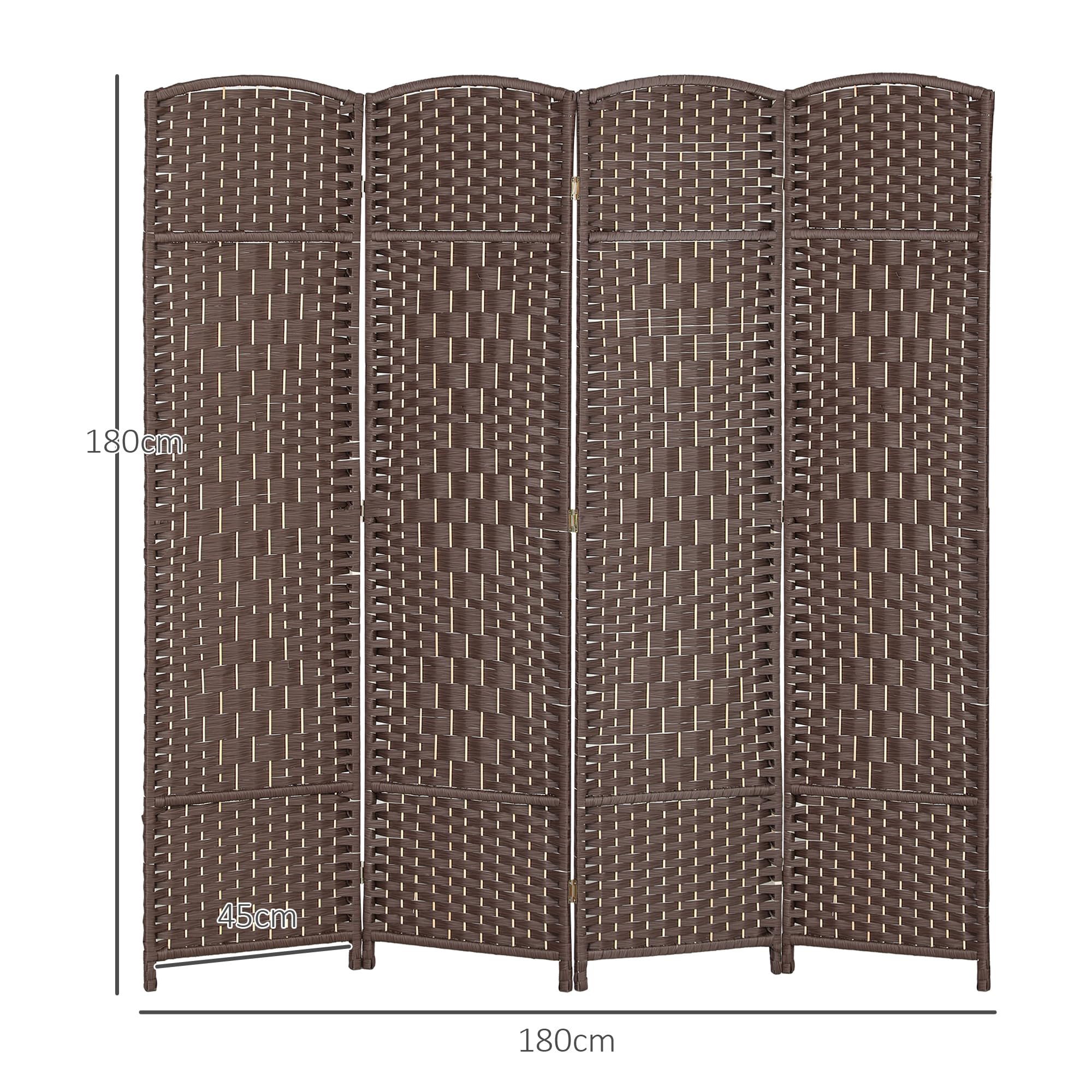 HOMCOM Parawan z drewna, 4 panele, 180 x 180 cm, składany, do salonu, sypialni, domu, brązowy