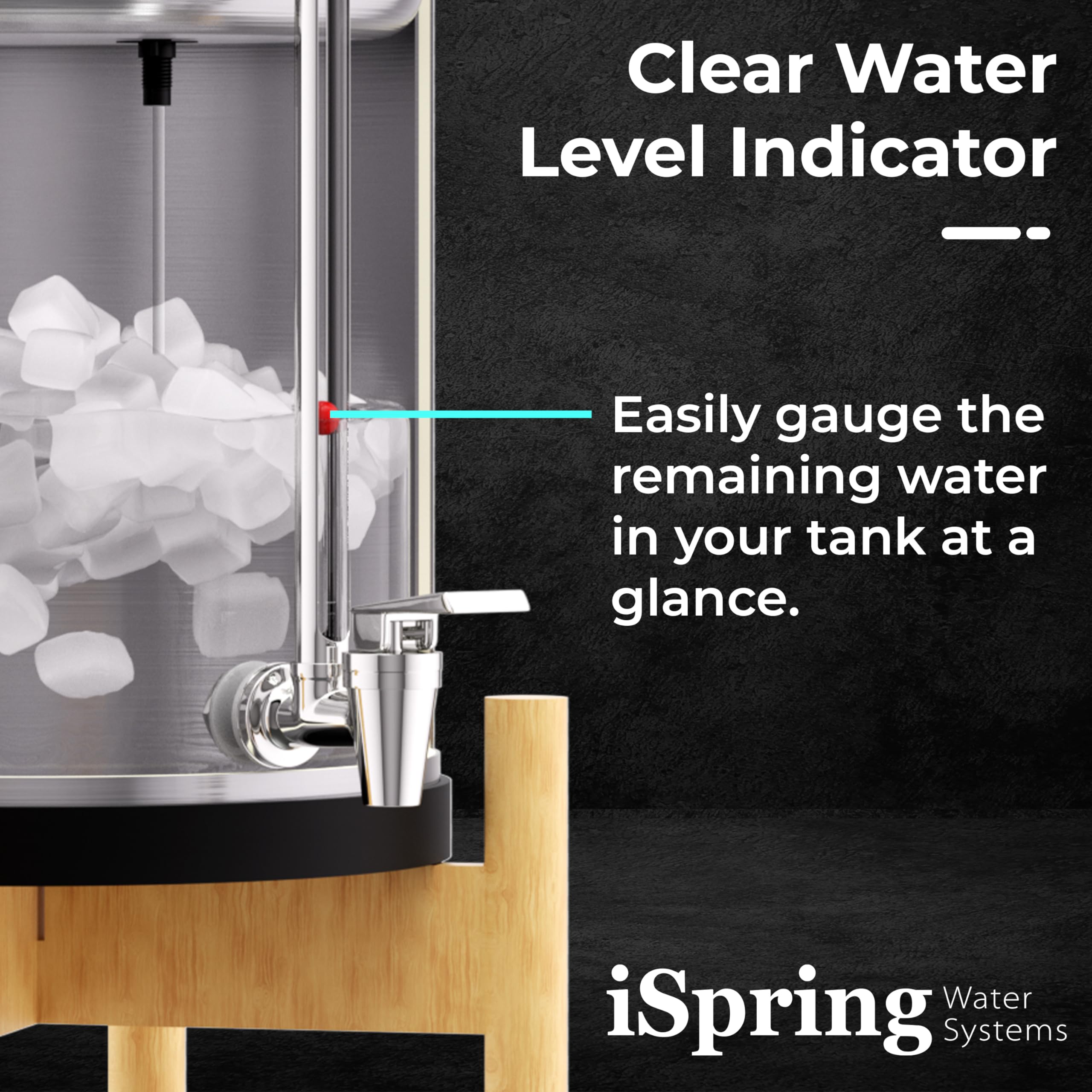 iSpring ATG1 kranik do szkła wziernikowego z wyraźnym widokiem poziomu wody, kompatybilny z Berkey® i Waterdrop®, materiał ze stali nierdzewnej dopuszczony do kontaktu z żywnością