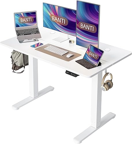 BANTI Escritorio de pie eléctrico de altura ajustable de 48 pulgadas, escritorio ergonómico para oficina en casa, parte superior blanca