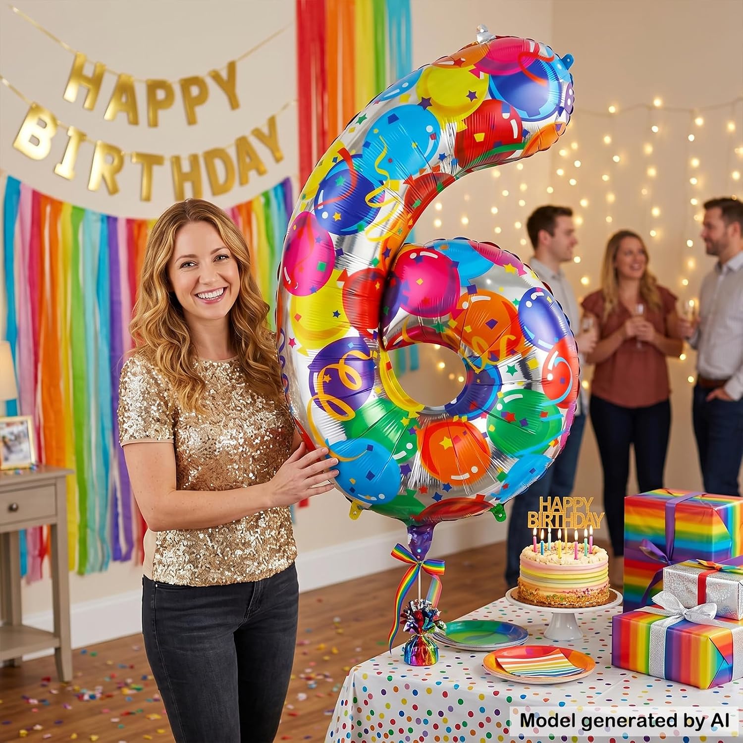 40 Inch Number 6 Balloon, Colorful Foil Mylar Balloons for Party Supplies image 3