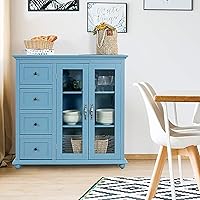 Vista 9 de Giantex Aparador de buffet, armario de almacenamiento de madera, mesa consola con 4 cajones, credenza de 2 puertas, muebles de sala de estar