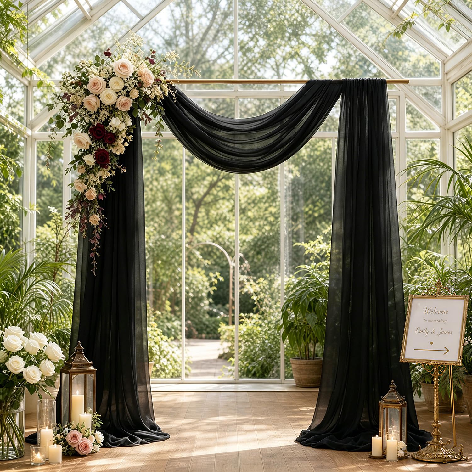 PATYDEST Wedding Arch Draping Fabric 20ft 1 Panel Wedding Drapes for Arch Long Black Sheer Backdrop Panels Ceiling Fabric Chiffon Backdrop Curtain Sheer Drapery Fabric for Wedding Arch Halloween Decor