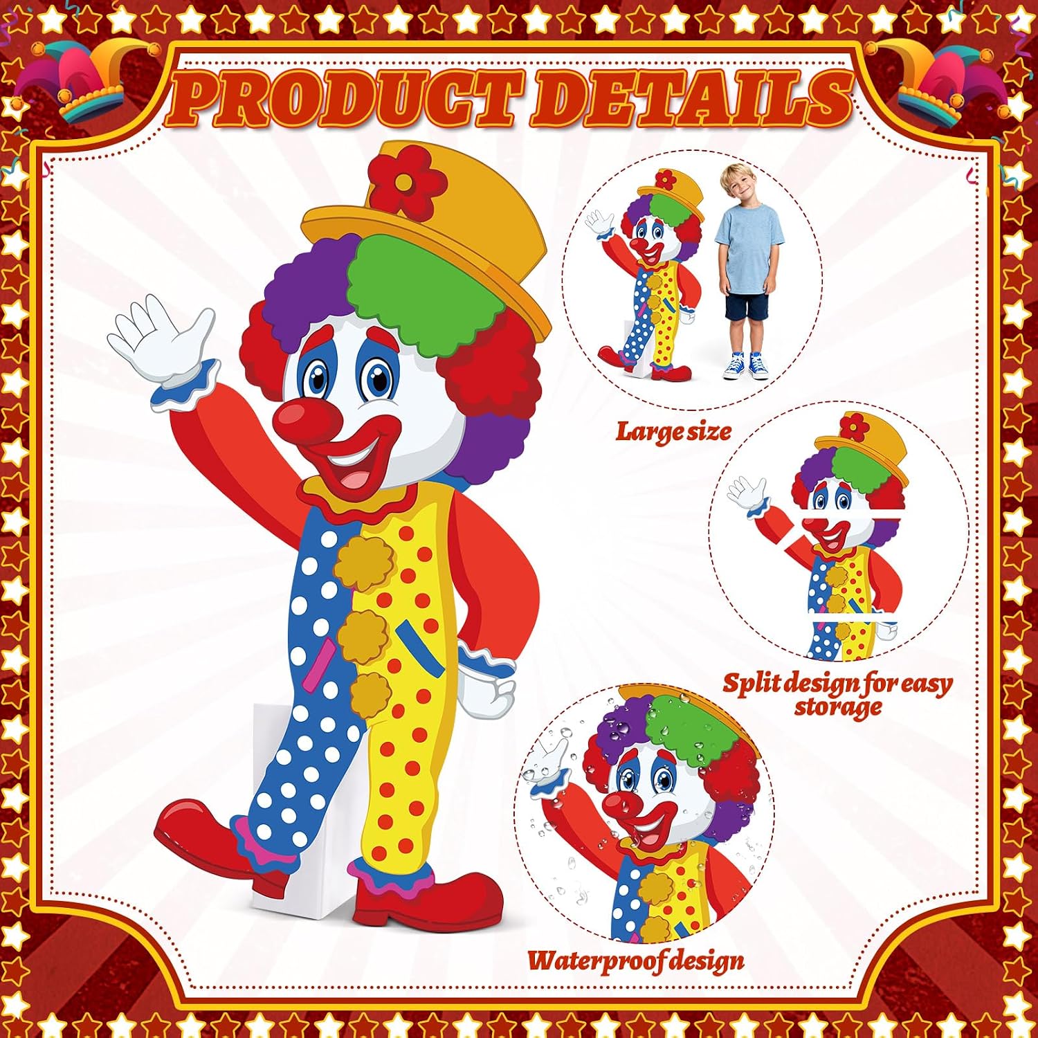 3.93 Ft Carnival Clown Cardboard Cutout Stand Up Circus Theme Party Decorations Life Size Large Carnival Clown Themed Birthday Party Decoration Backdrop for Photo Props Party Supplies