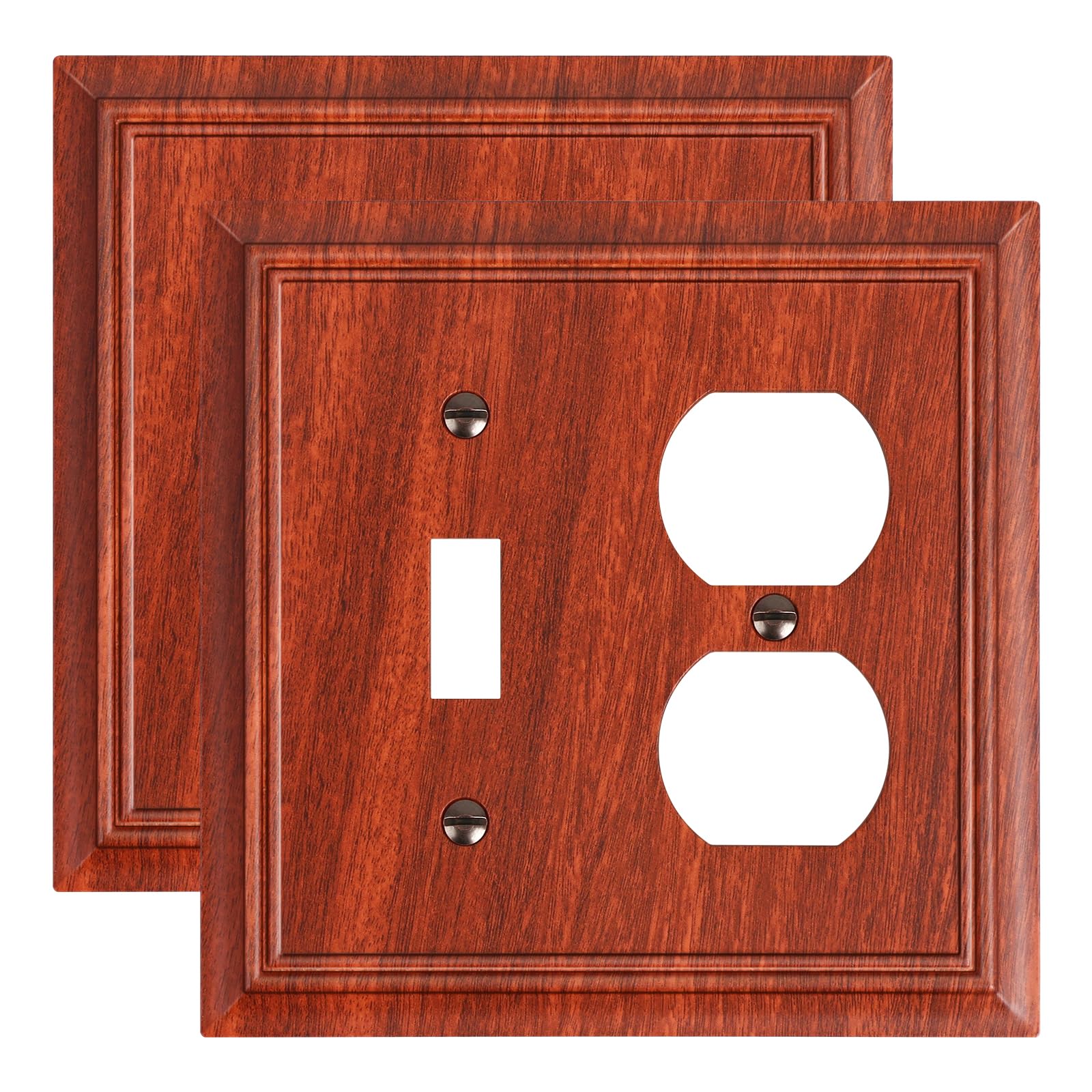 Photo 1 of 2-Pack Combo Toggle/Duplex Light Switch Cover Plate, Wood Grain Outlet Cover Plate, Natural Bamboo Fiber Decorative Wall Receptacle Cover for Electrical Outlets, Light Switch
