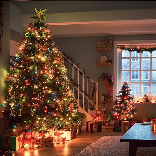 Miniatura 3 de Dazzle Bright Guirnalda de luces LED de Navidad de 164 pies, 500 luces LED de alambre verde impermeable con 8 modos, decoraciones de Navidad al aire