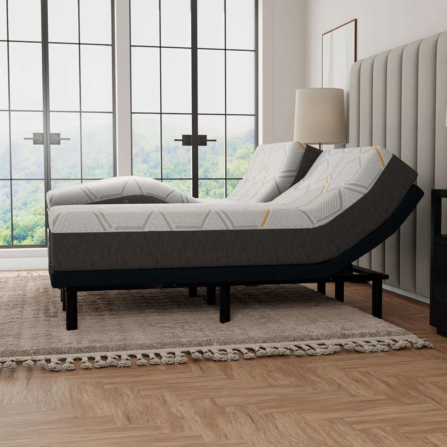 Blissful Nights e5 Adjustable Bed Frame with Head Tilt + 12" Copper Gel Infused Mattress, Massage, Anti-Snore, Zero Gravity, USB Ports, Nightlight, Phone App, Wireless Remote (Split King)