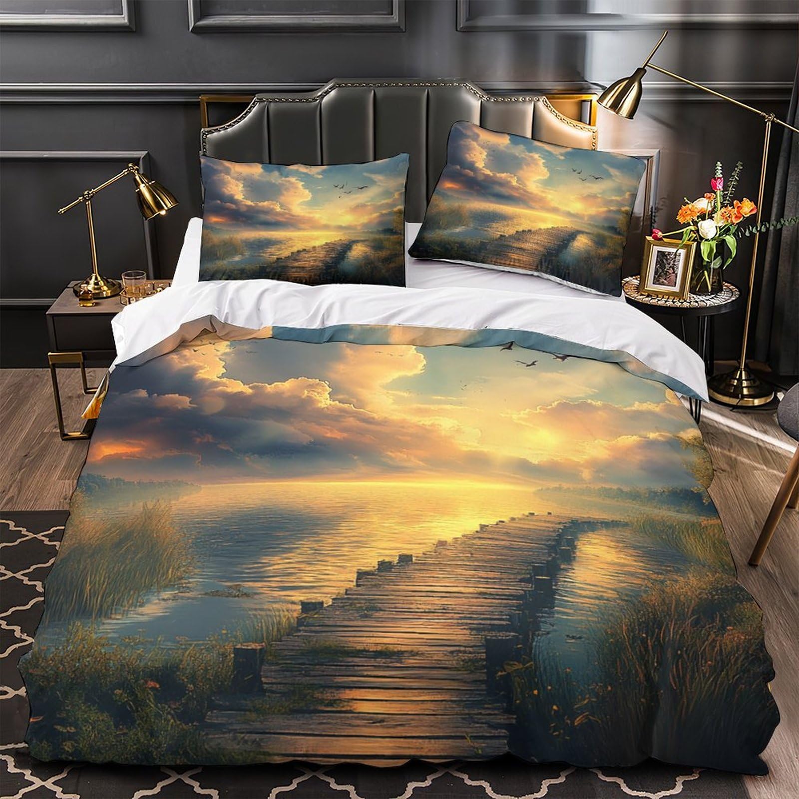 Housse de couette coucher du soleil pour une ambiance chambre nature et zen