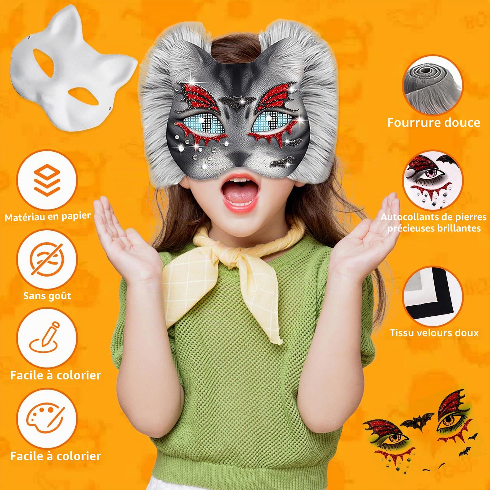 Masque thérien pour chat - Masque de furry - Film en maille plastique - Fourrure synthétique - Pinceau en maille - Couleurs pour cosplay et Halloween