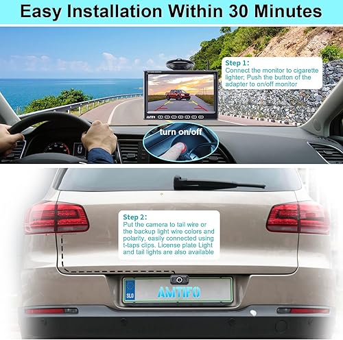 Miniatura 5 de Cámara de respaldo inalámbrica para camión y automóvil: monitor de tecla táctil de 7 pulgadas, Plug and Play, sin demora, sin marcos caídos, brillo