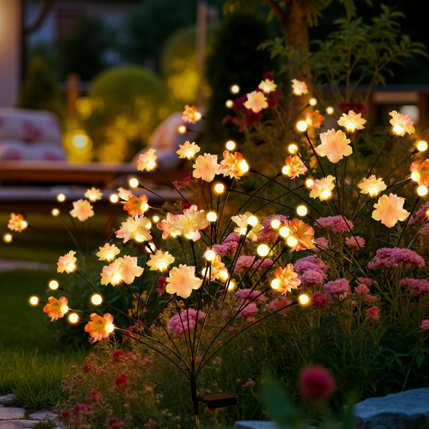 Solar Garden Lights, Warm White LED Swaying Solar Flowers Light for Outside, Waterproof Garden Decor, Outdoor Decorative Lights Yard, Patio, Pathway Decoration Gardening Gifts (8 Pack)