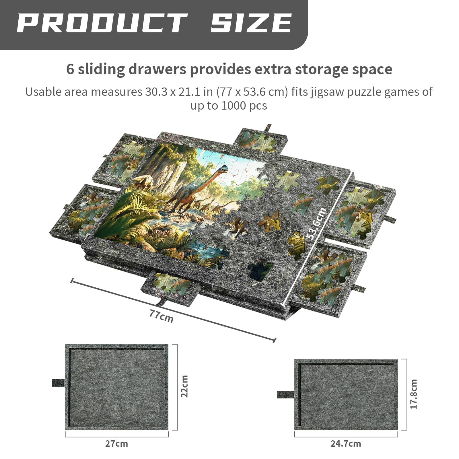 Tavolo puzzle professionale con 6 cassetti, 77 x 53,6 cm, con copertura, portatile, ideale per gli amanti del tavolo del puzzle
