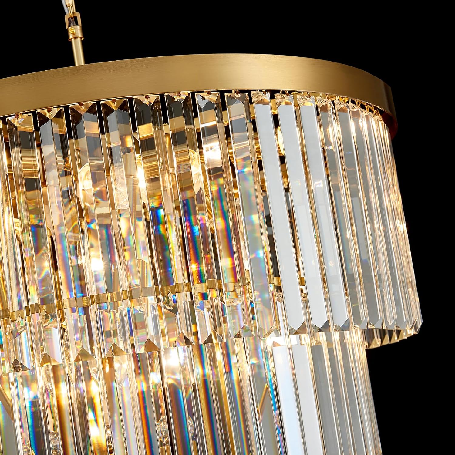 Gold 24 Inch Round Crystal Chandelier,35.5 Inch Height, 5-Tier Modern Large Chandelier, 14 Lights, Adjustable Chain for High Ceiling, Entryway, Staircase, Foyer, Dining Room