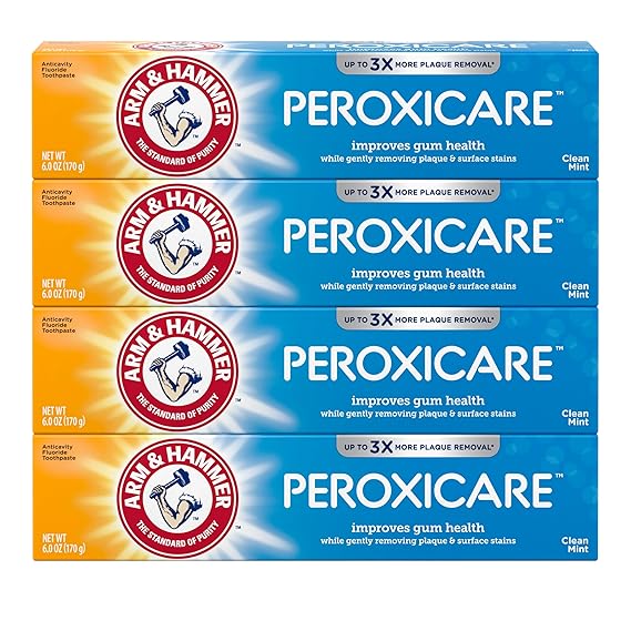 ARM & Hammer Peroxicare Toothpaste for Gum Health, Baking Soda Toothpaste, Clean Mint, 6.0 oz (Pack of 4