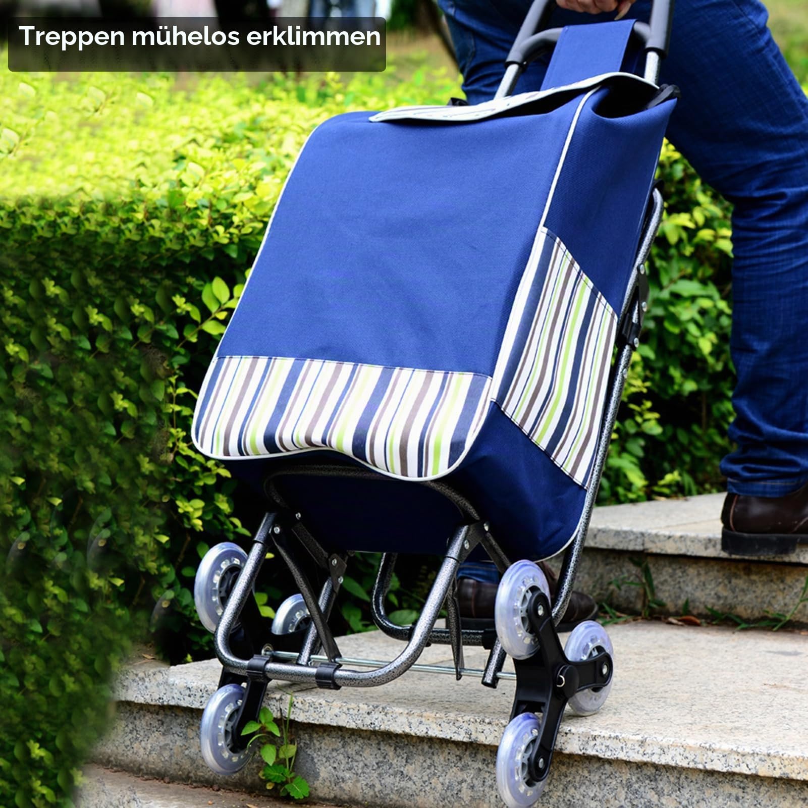 Einkaufstrolley Klappbar mit Sitz, Trolley Einkaufstrolley Treppensteiger, Robust und Langlebig, Faltbarer Einkaufswagen, Großvolumig für Einkauf, Wäsche, Reise