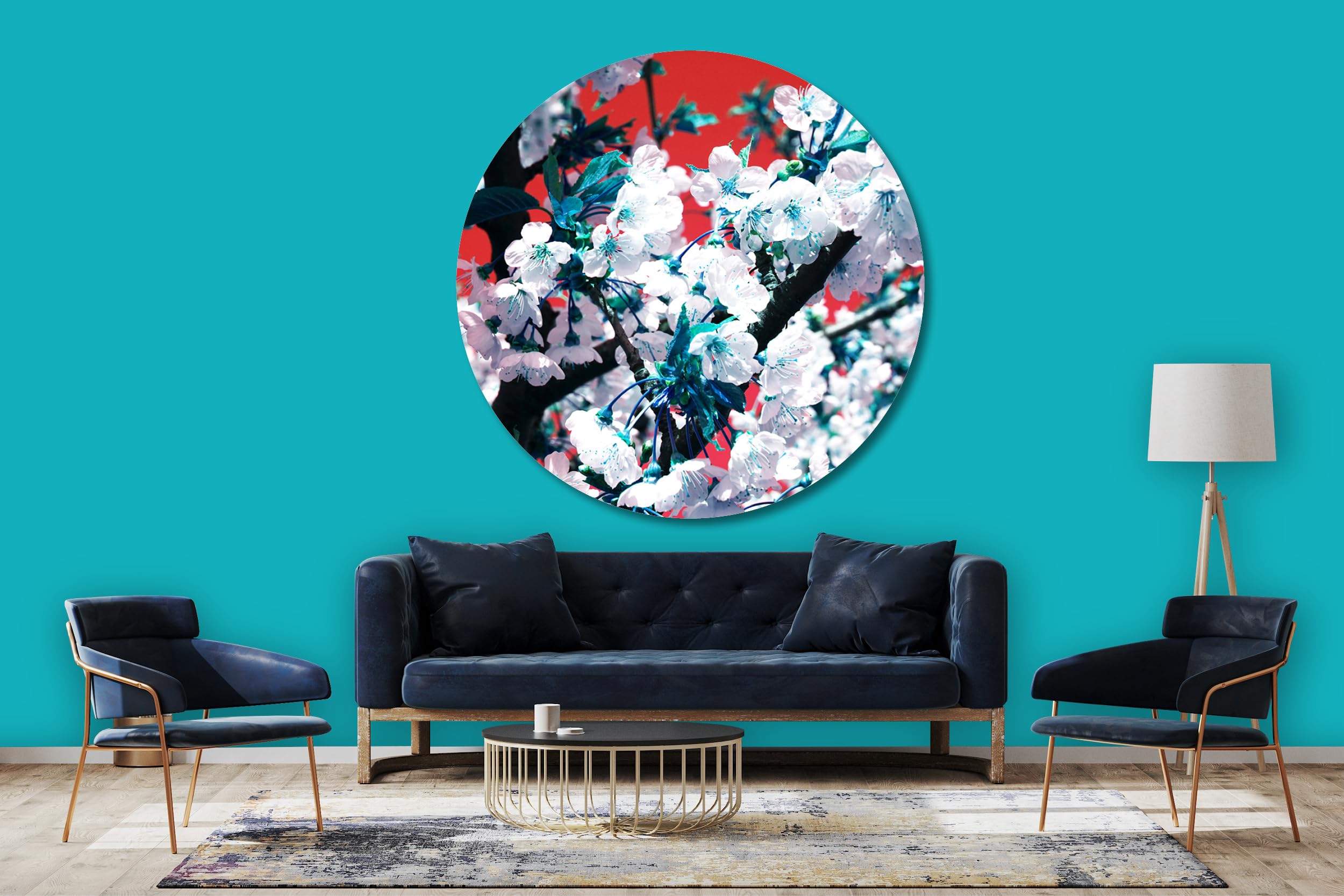 Glücksvilla - Fiore di ciliegio 1 - (vetro acrilico 5 mm, Ø 150 cm) | varie misure - quadro murale rotondo - giardino fiori fioritura pianta natura botanica albero ramo mela