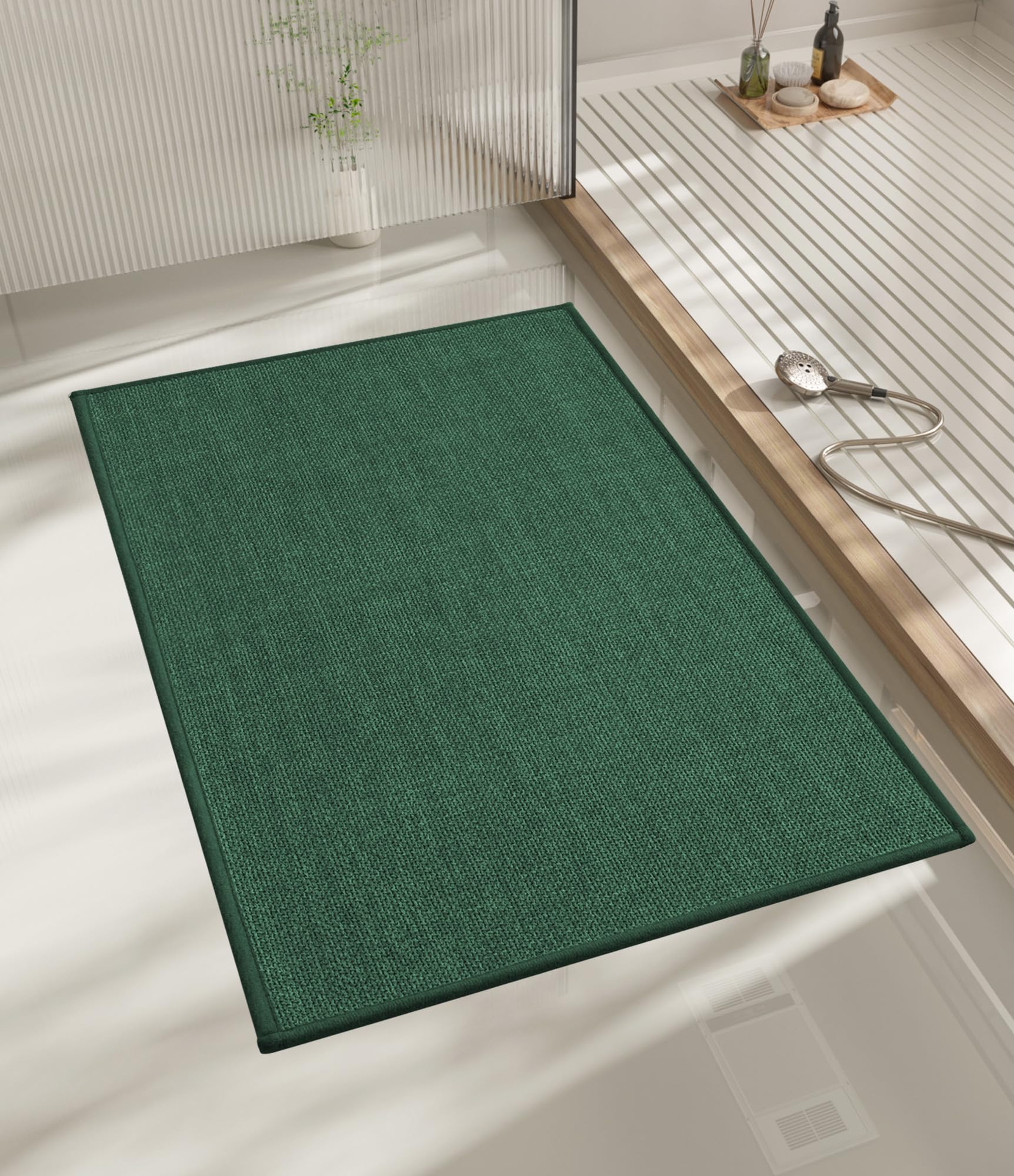 chakme Bathroom Rugs Mat 24x17, Ultra Thin Non Slip Bath Mat Small Quick Dry Absorbent Bath Mat for Bathroom Floor, (Green, 24"x17")