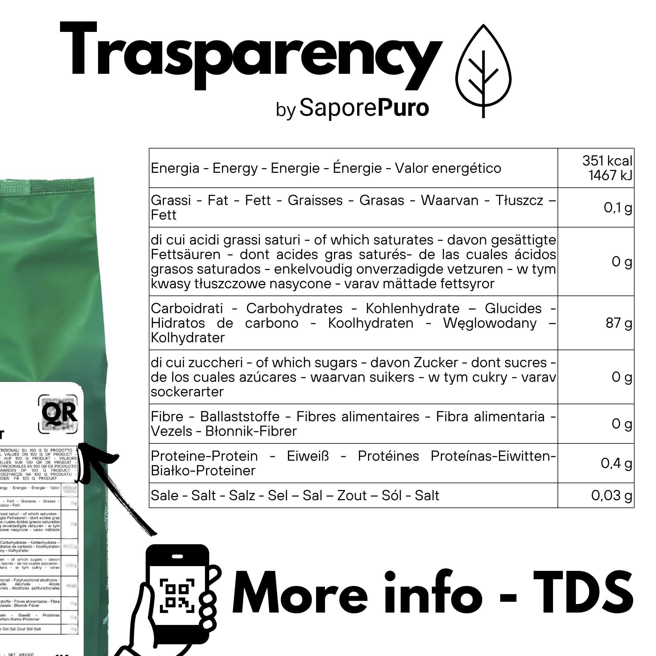 SaporePuro Skrobia Tapiokowa 500 g – Bez Glutenu – Naturalny Zagęstnik do Kremów, Sosów, Deserów i Potraw