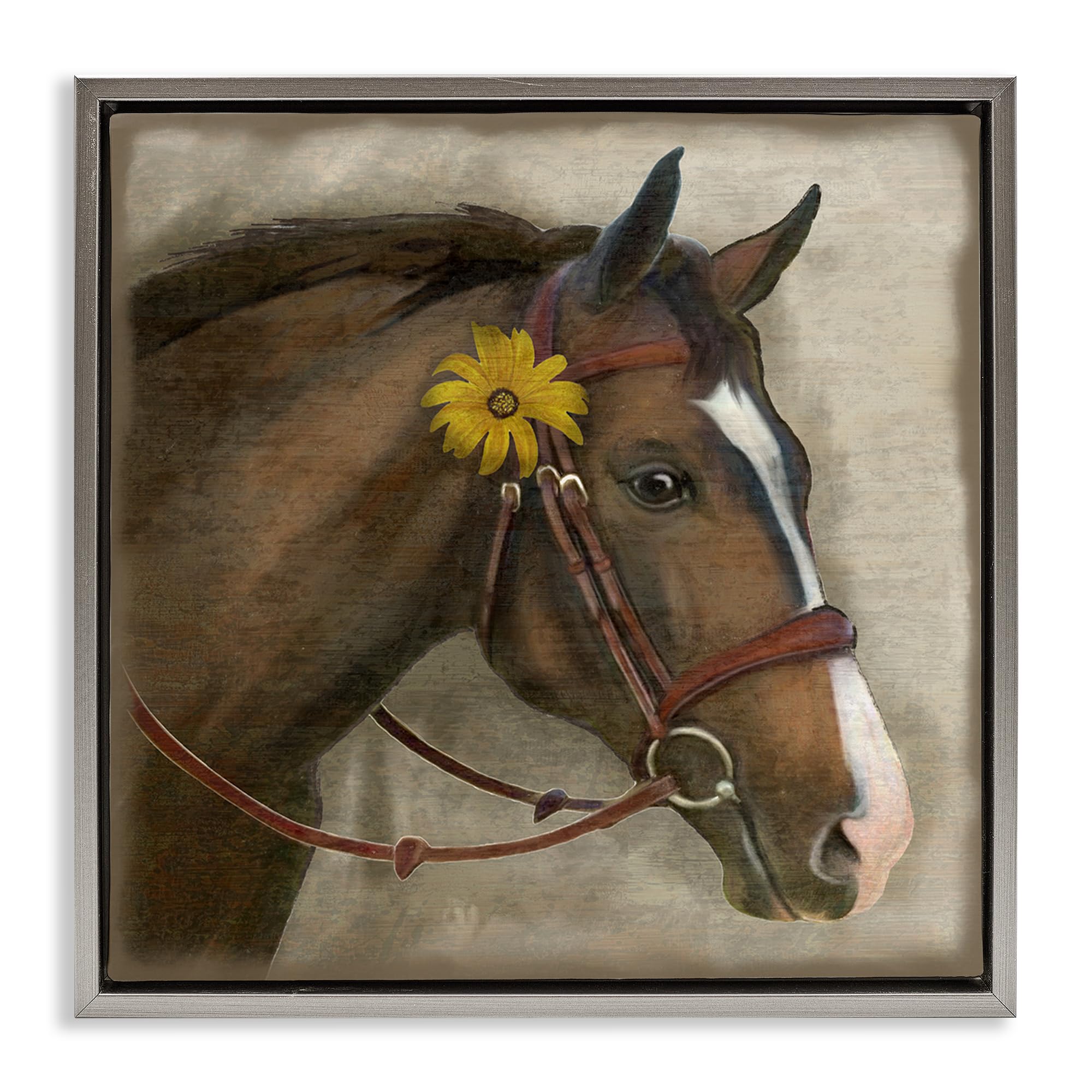 Stupell Industries Luster Gray (Matte) Barnyard Horse With Daisy Farmhouse, 24 X 24 Inch Canvas In Floater Frame