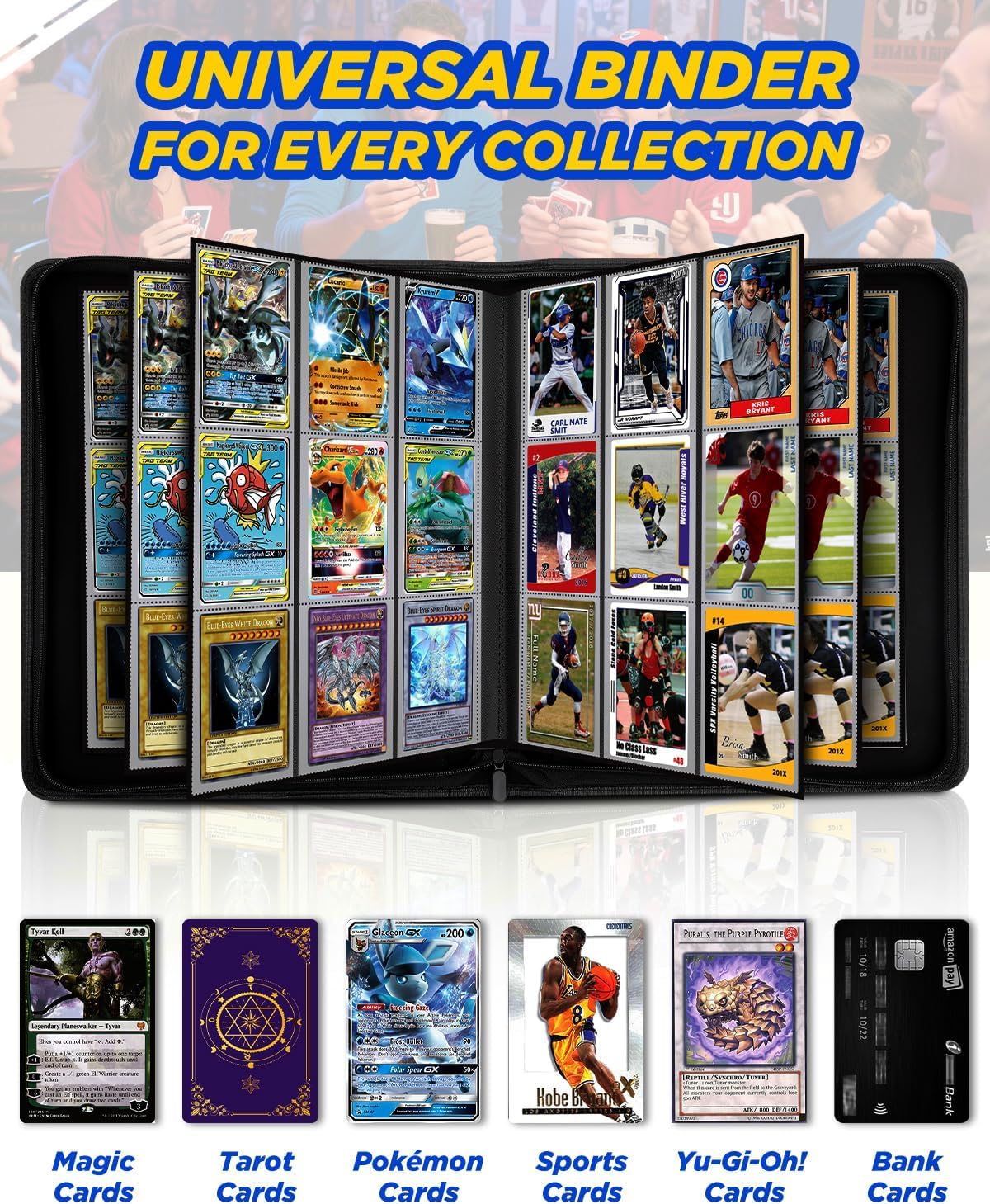 Carpeta de 9 bolsillos con cremallera – Capacidad para 252 cargadores superiores – Álbum de tarjetas de doble cara premium para tarjetas de intercambio, TCG, MTG, tarjetas deportivas (gris)