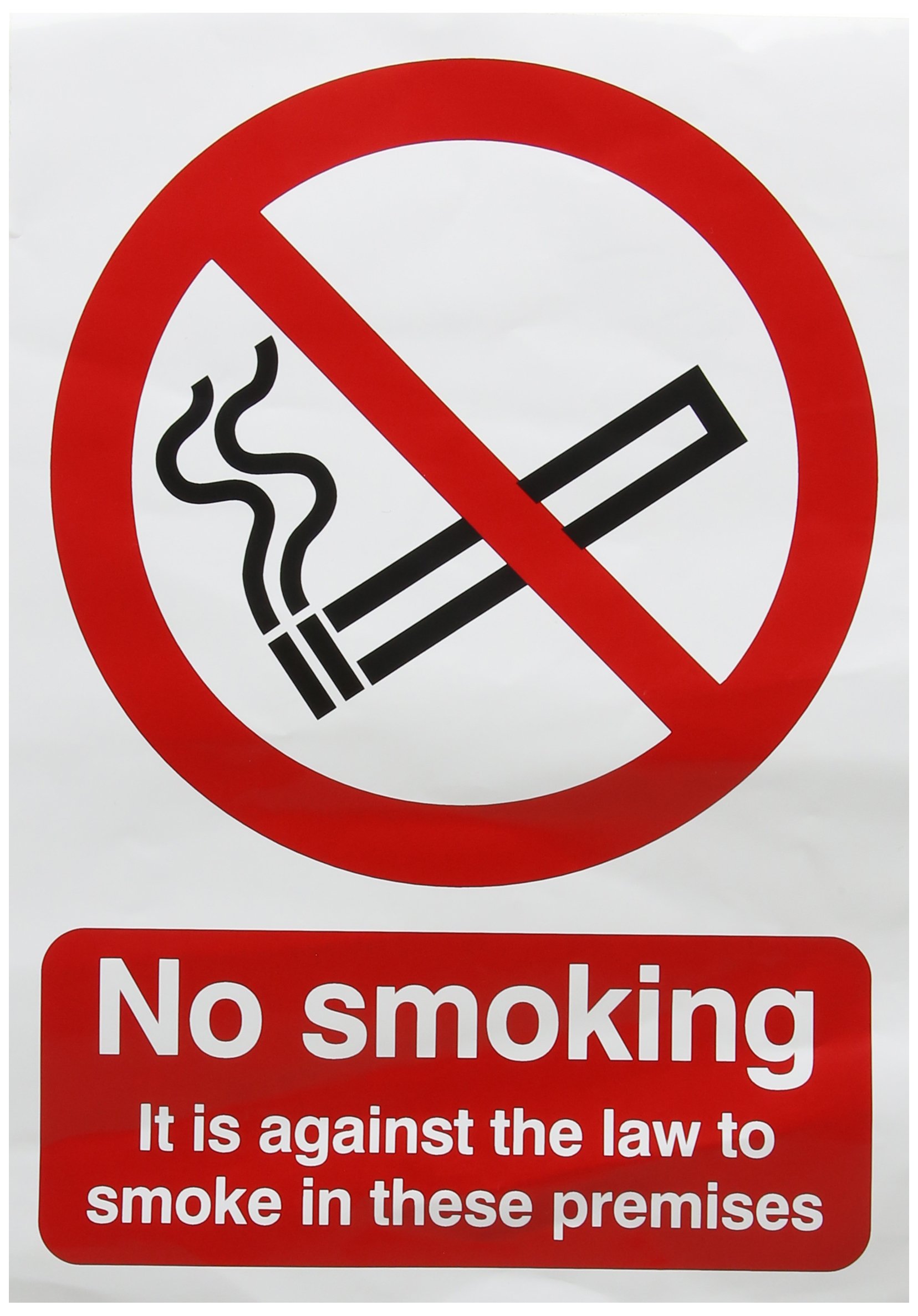 Red/White Safety Sign No Smoking It Is Against The Law To Smoke In Premises A4