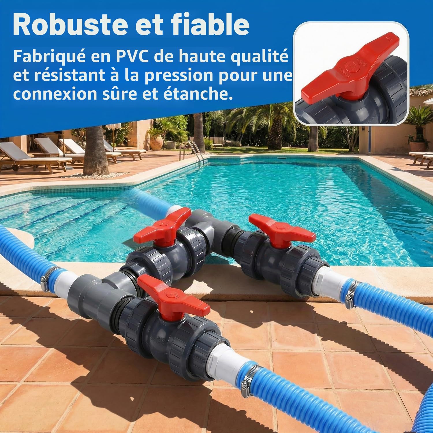 Pompe a Chaleur Piscine Kit, Raccordement pour Pompe à Chaleur, 32/38 mm Bypass Piscine Vanne Chauffage Solaire Piscine Hors Sol, Contrôle de l'Alimentation en Eau pour Une Régulation Optimale