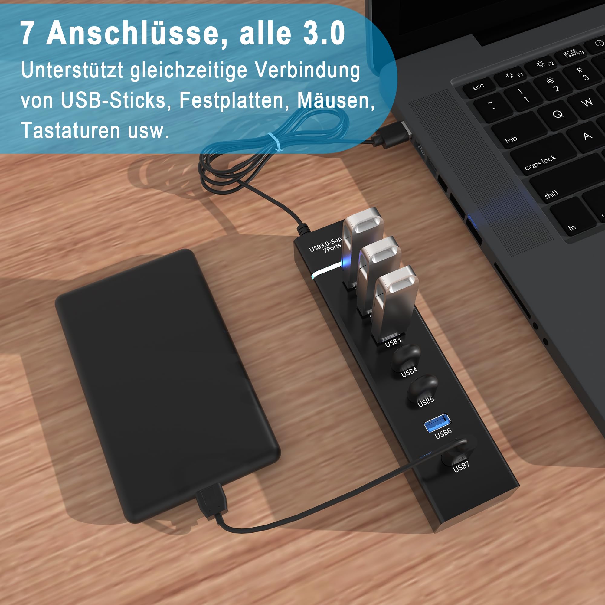 ICZI Hub USB 7 Porte Adattatore Dock USB Multipla USB Alimentato Per - Foto 3