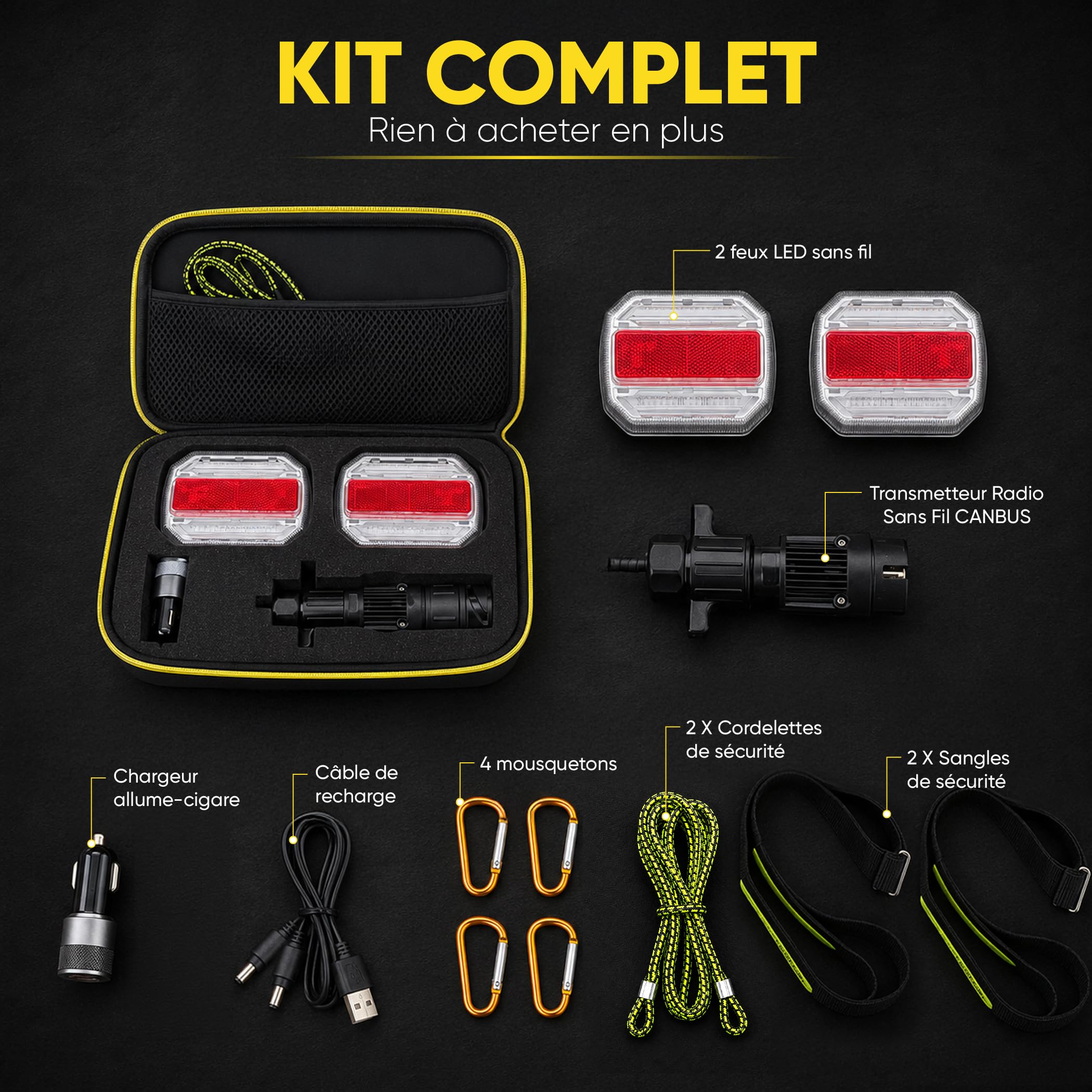 KIODEN Pilotos Traseros Remolque LED Inalámbricos, Fijación Magnética | Kit Luces Homologadas Recargables 10h IP65 12V, Adaptador Enchufe 7 a 13 Pines Incluido, Caravana, Anticaída