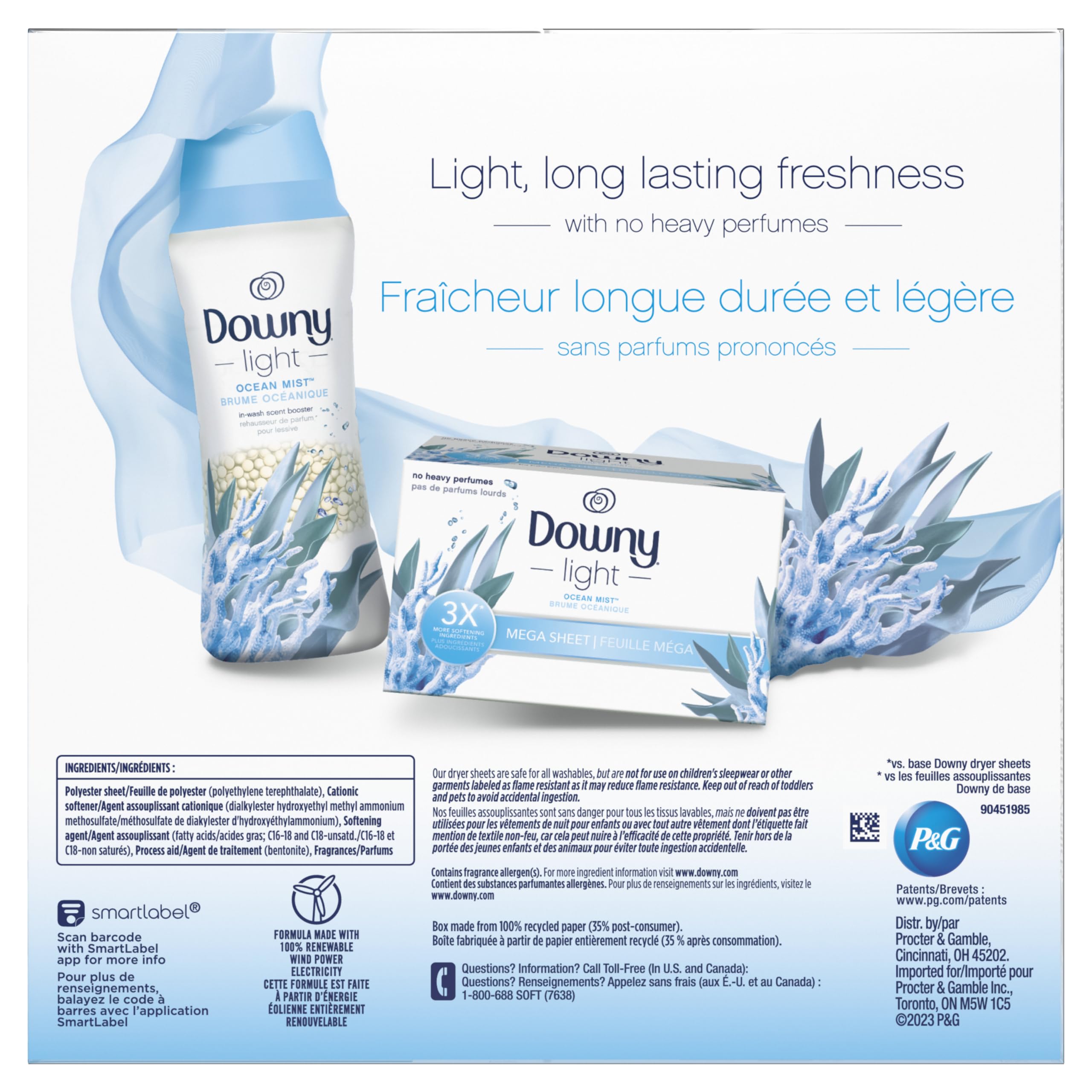Downy Light Mega Dryer Sheets, Laundry Fabric Softener, Ocean Mist