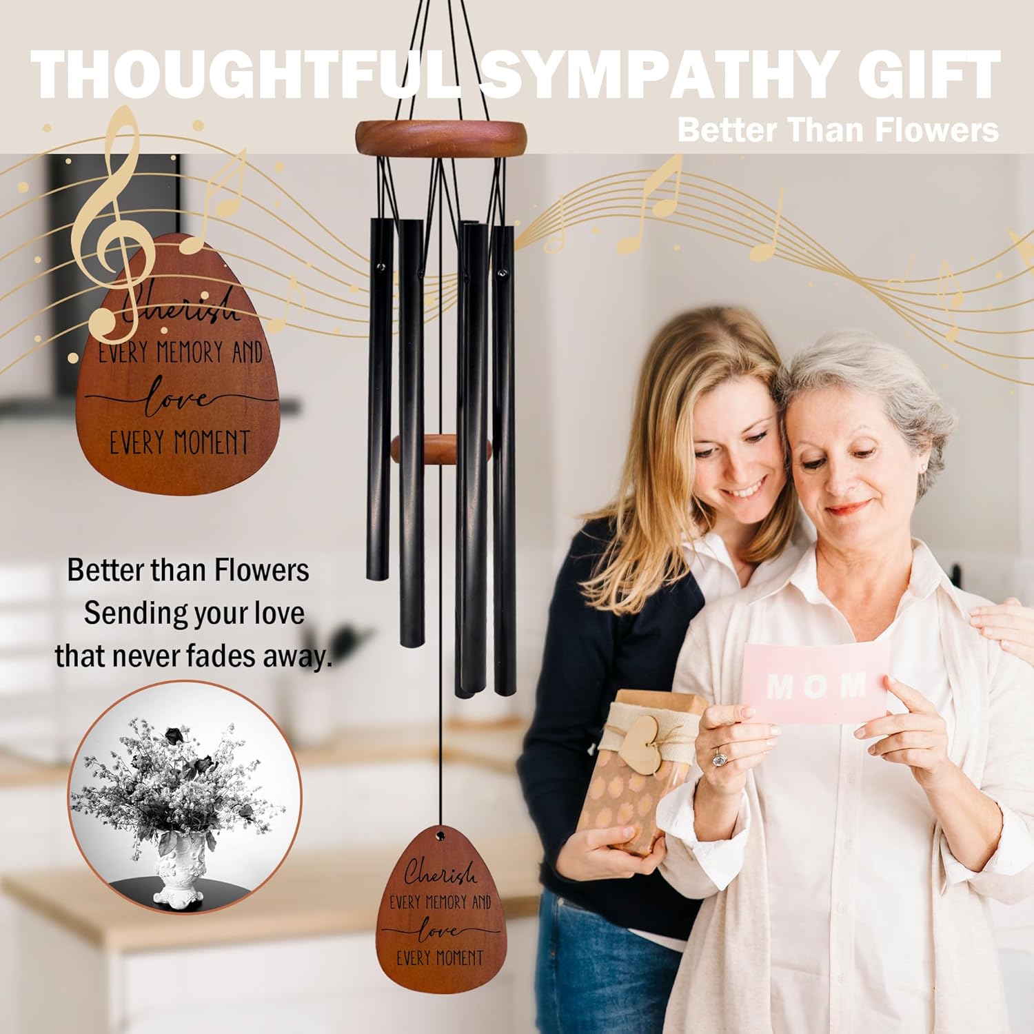 Wind Chimes, Family Wind Chimes for Outside, Housewarming New Home Gifts for Families Mom Dad Grandma Grandpa, Cherish Every Memory and Love Every Moment Chime 26" Inches - Image 5