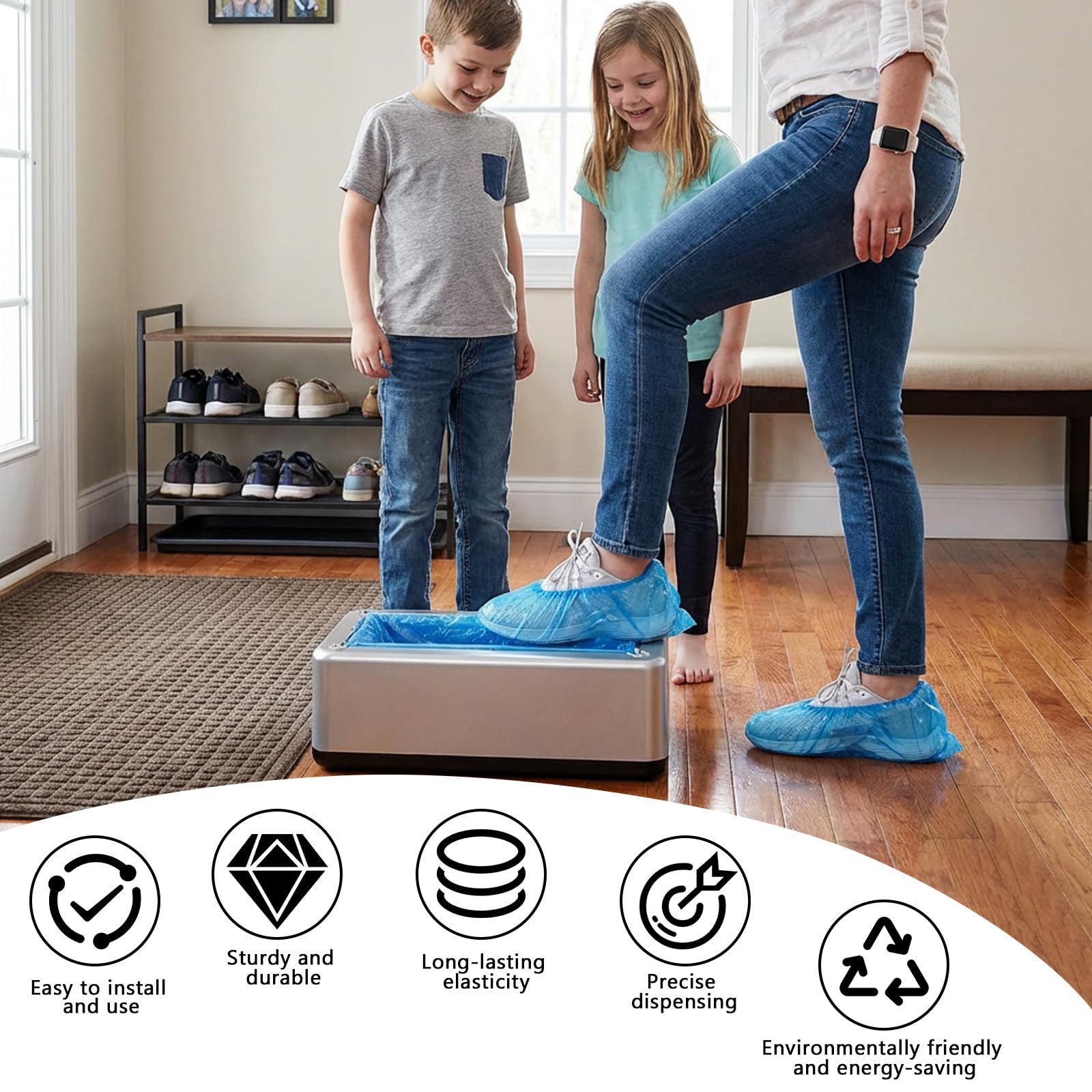 Couvre-chaussures automatique pour chaussures, machine à enfiler automatique avec 300 couvre-chaussures jetables pour la maison, le bureau, le bureau, l'hôtel, l'usine