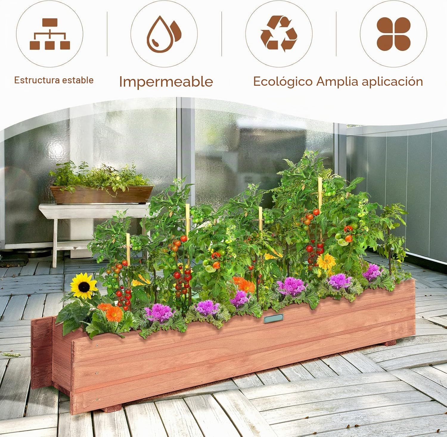 FANTASK Jardinera de Madera, bancal de jardín para Verduras, Frutas, Hierbas, jardineras para jardín, césped, terraza, balcón, marrón