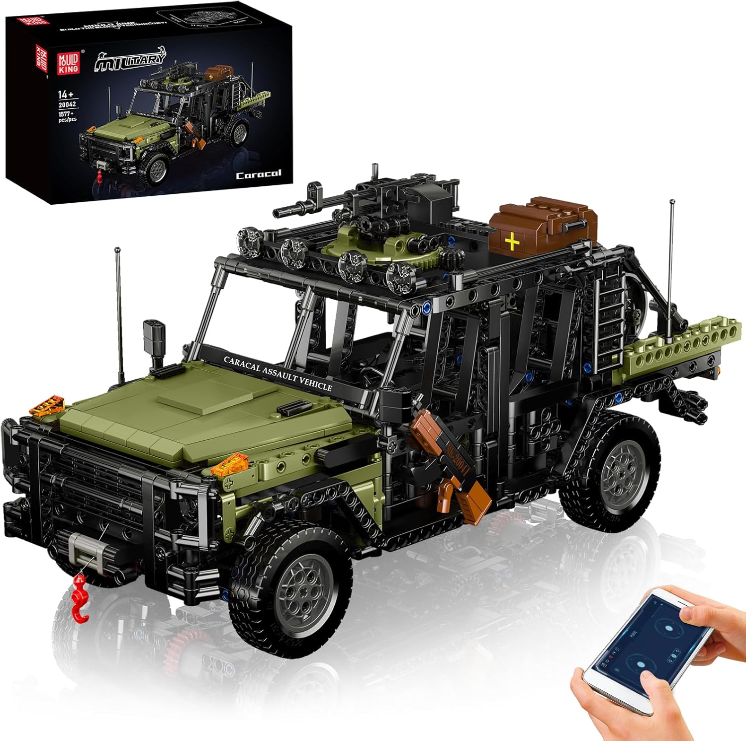 Mould King 20042 Military Off-Road Vehicle Building Set, App & Remote Control Off-Road Car Building Blocks Set, Collectible Military Truck Model Kit, Gift for Adults(1577 PCS)