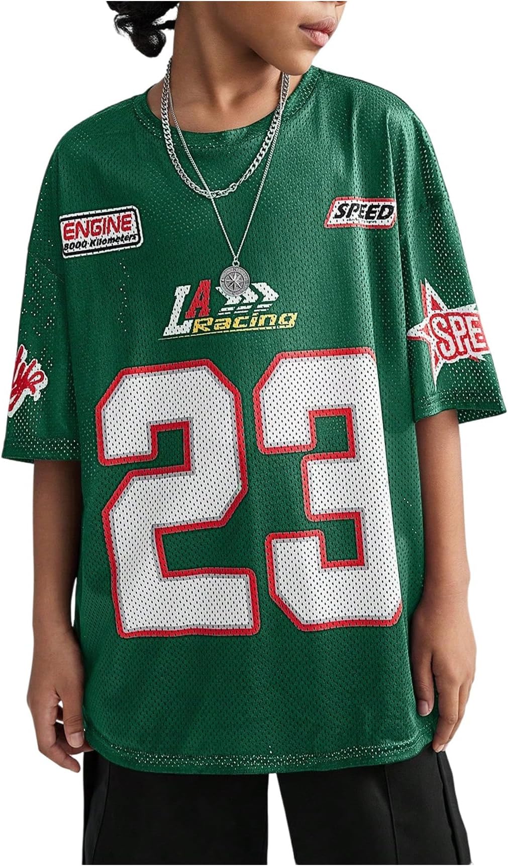 Verdusa Girl's Oversized Jersey Shirts Number Y2k Tops Letter Print Vintage Tees