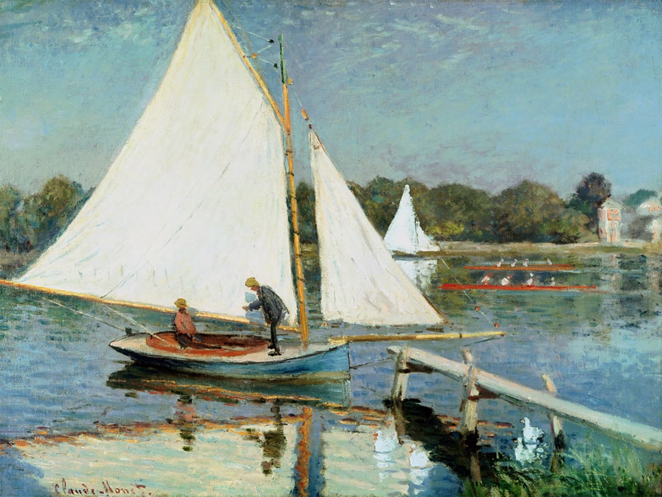 ARTXLXXBN Famous Prints Artwork Pictures Poster Painting Art Sailing At Argenteuil by Claude Monet Artwork Landscape Pictures for Home Decor 60x90cm