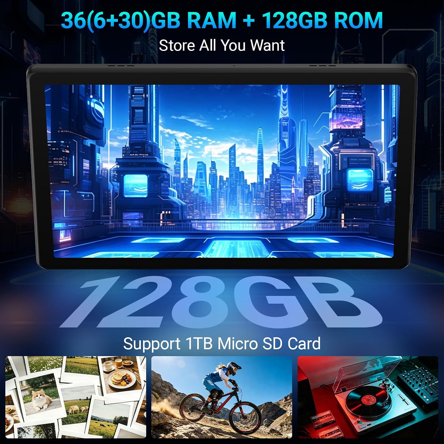 Gleeso Tablet, Android 16 Tablet, 36GB RAM 128GB ROM 1TB TF, 10 Inch Tablet, 8 core, 6000mAh Battery, Fast Charging, HD Display, Dual Camera, Face Unlock, Widevine L1, WiFi 6 BT5.4