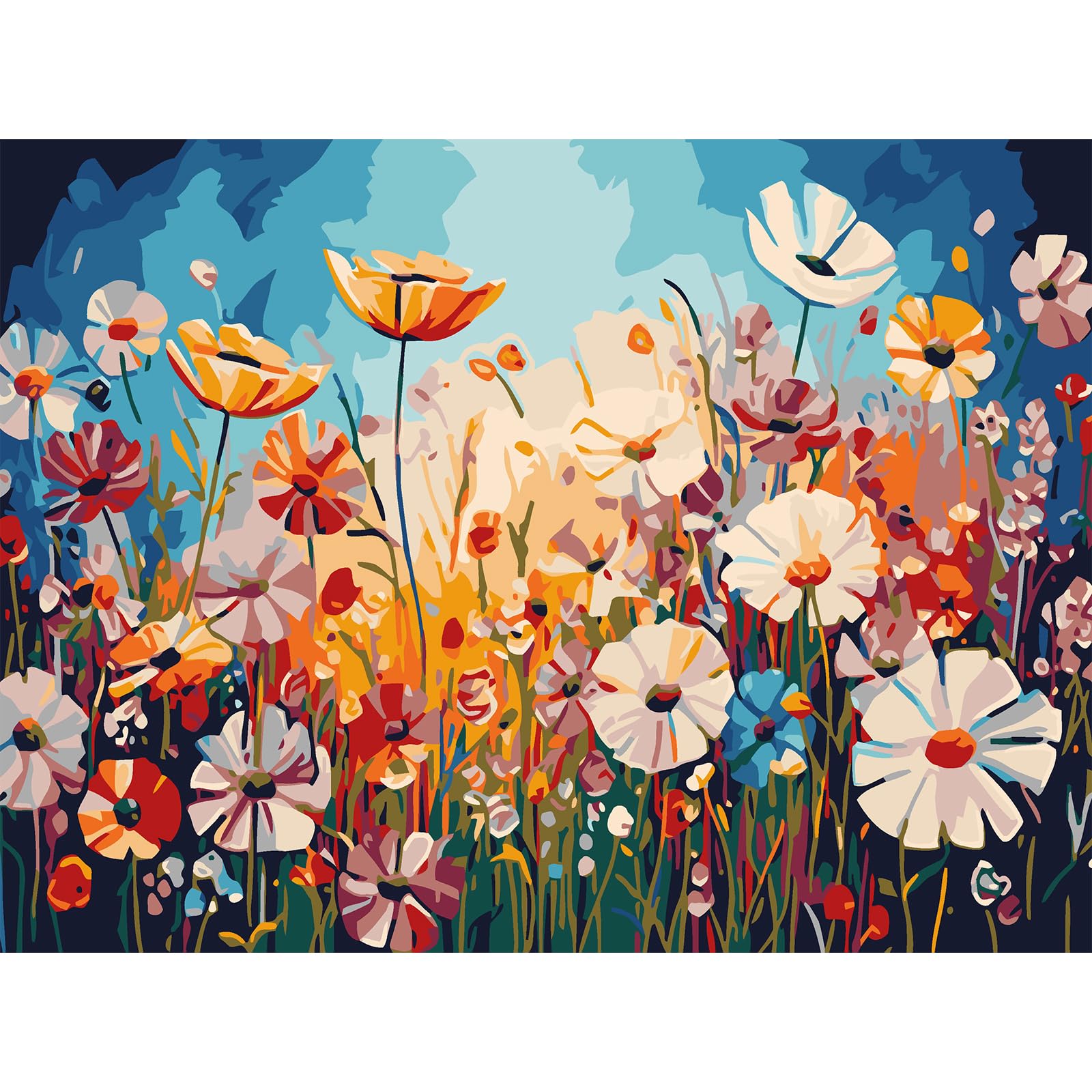 AIRDEA Campos De Flores Coloridos Pintar por Numeros Adultos, DIY Pintura por Números, DIY Cuadro al óleo por números Kit de Pintura Digital para Adultos de Lienzo decoración para el hogar 40X30CM