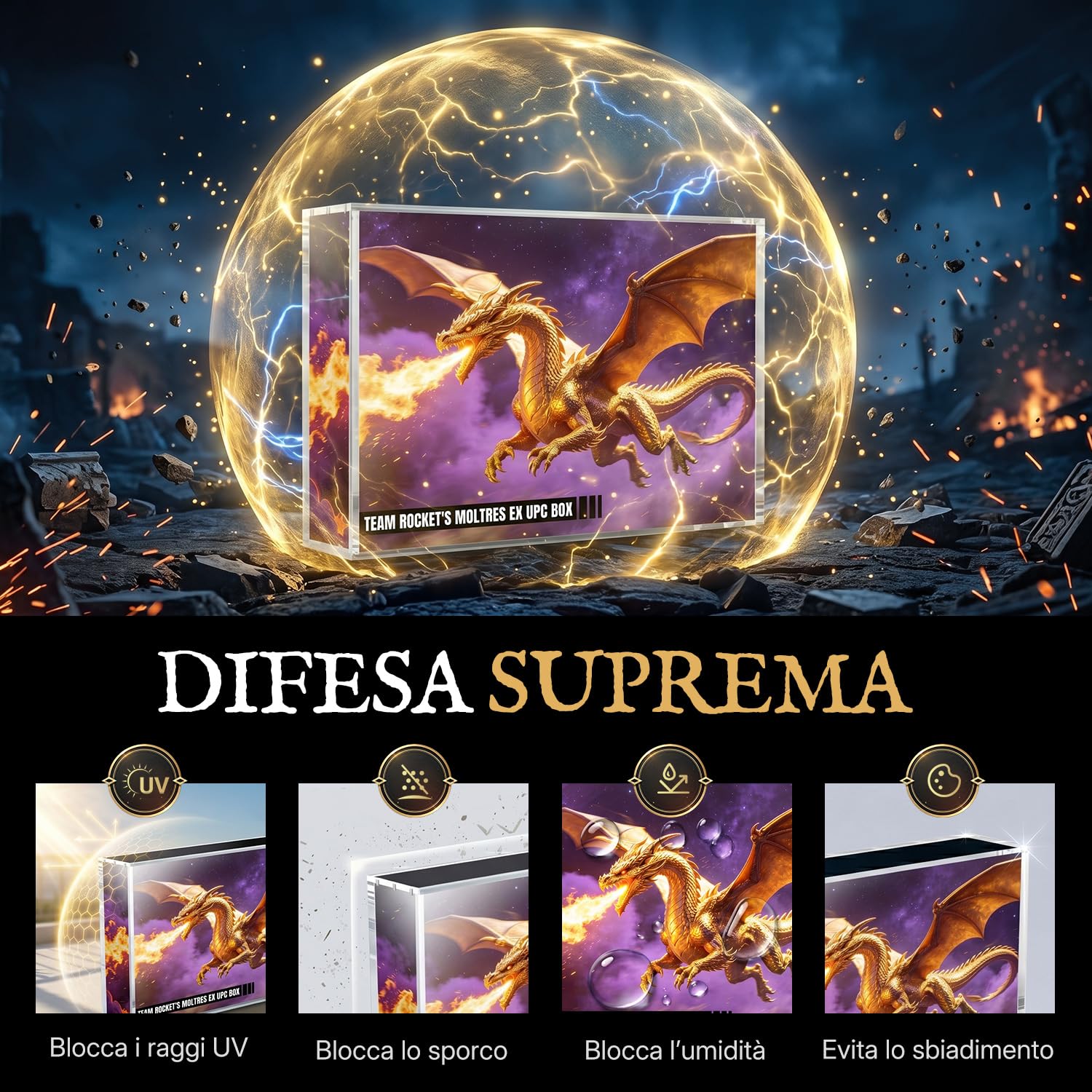 Wigearss Scatola Magnetica Acrilica, Custodia Protettiva per Pokemon Team Rocket's Moltres ex Ultra-Premium Collection