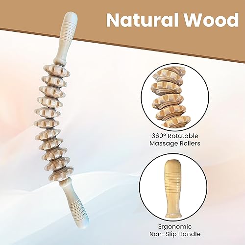 Miniatura 3 de Rodillo de masaje curvo de madera para cintura y muslos, masajeador de drenaje linfático de madera de mano para celulitis y reducción de tensión