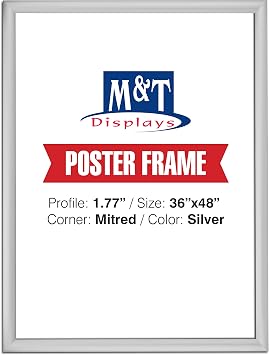 M&T Displays 36x48 Poster Frame 1.77" - Silver 36 x 48 Picture Frame for Wall Art, Photo Display - Durable Lightweight Design - Easy to Hang - Ideal for Home, Office, Gallery - Sleek Modern Aesthetic