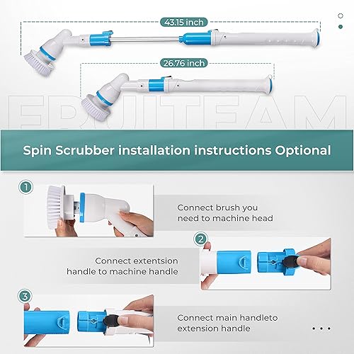 Miniatura 5 de FRUITEAM - Cepillo de limpieza eléctrico, cepillo de bañeras y azulejos mejorada sin cable 360, limpiador de superficies súper potente con 3
