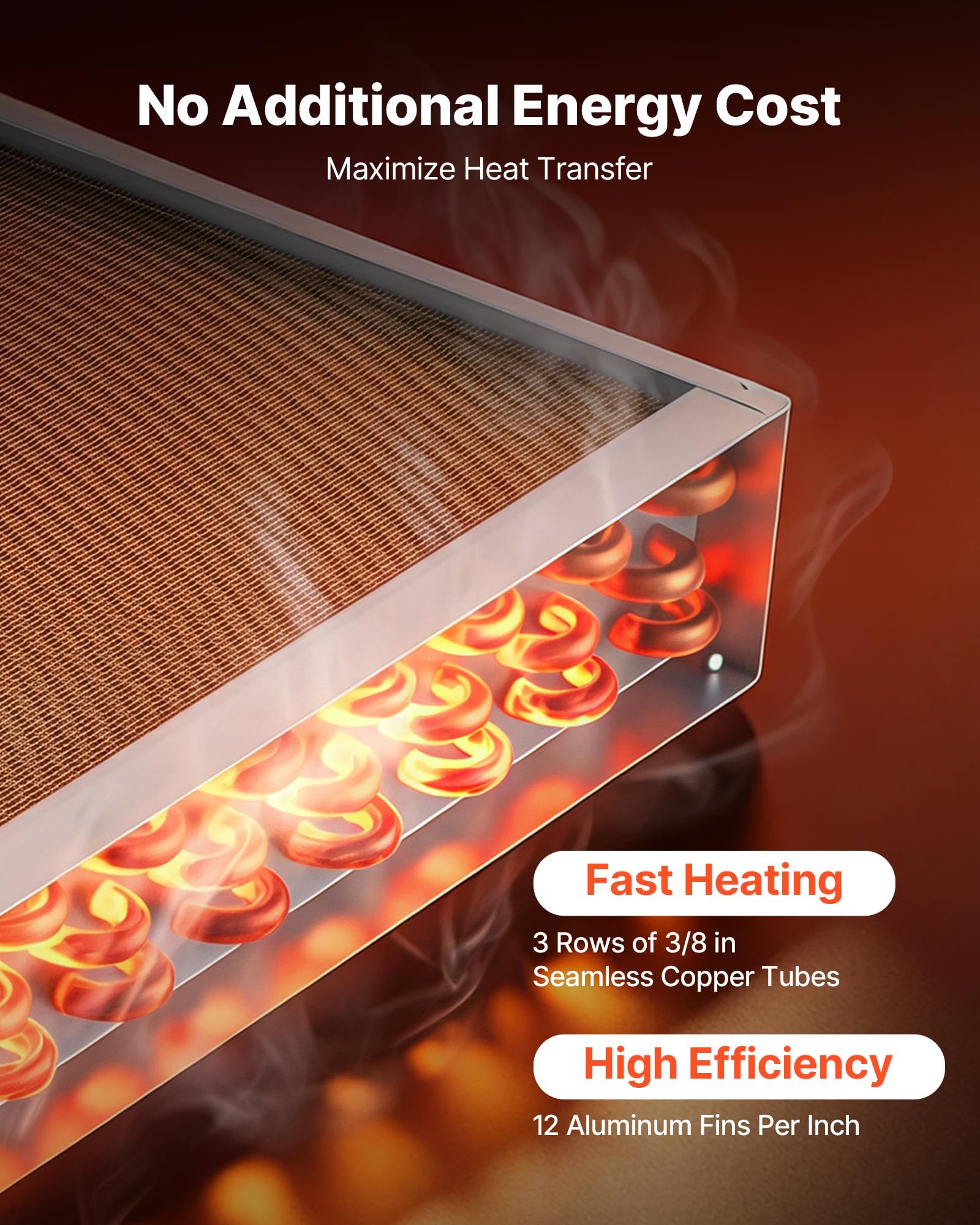VEVOR Serpentín de Intercambio de Calor de 356 x 356 mm, Intercambiador de Calor Aire-Agua con Aletas de Aluminio y Tubos de Cobre, Capacidad 65000 BTU/h para Hornos, Refrigeración, Calefacción, HVAC