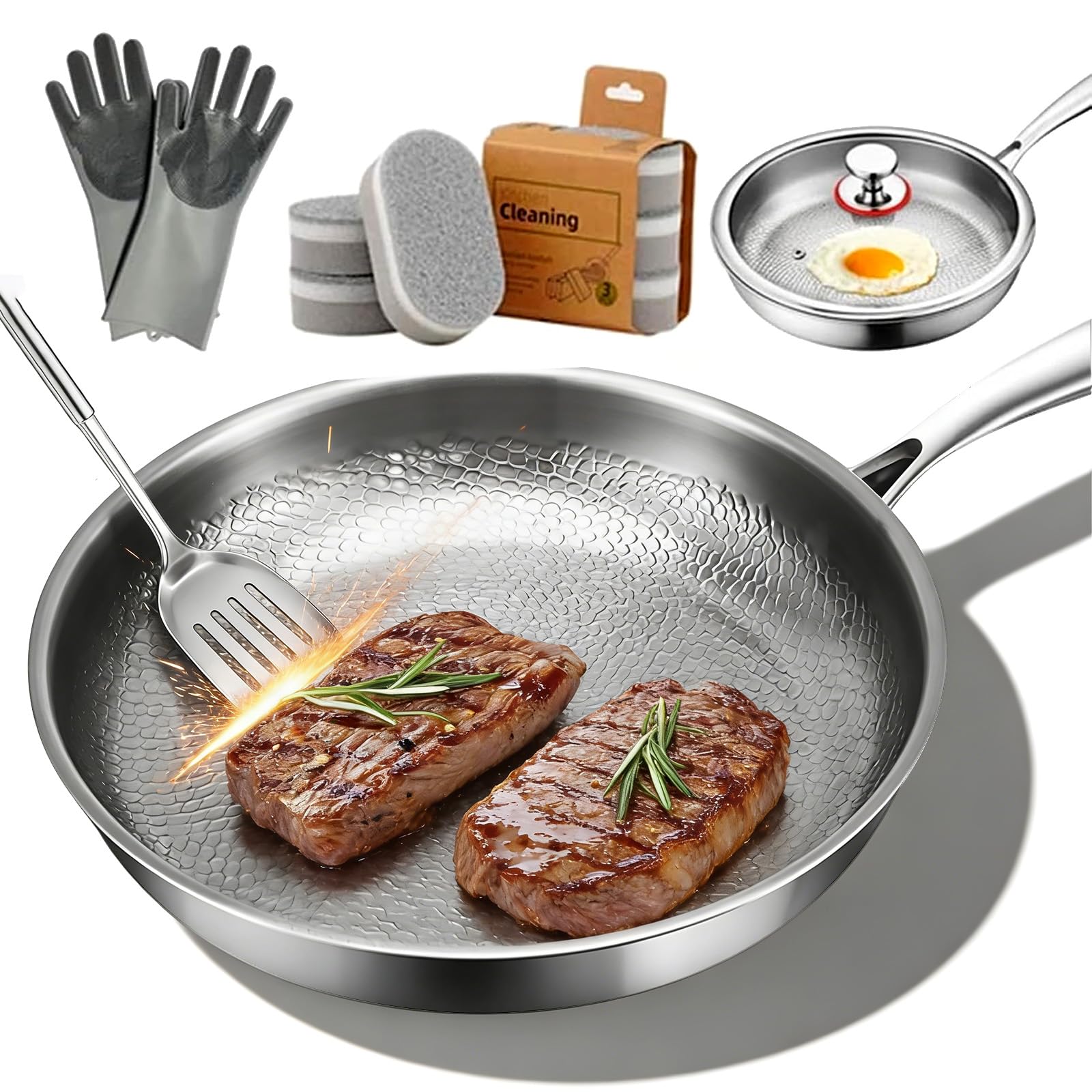 Padella antiaderente in titanio, pentola da cucina professionale in titanio martellato aggiornata 2026 con coperchio per tutti i piani cottura, resistente al calore estremo (NO Lid,26CM)