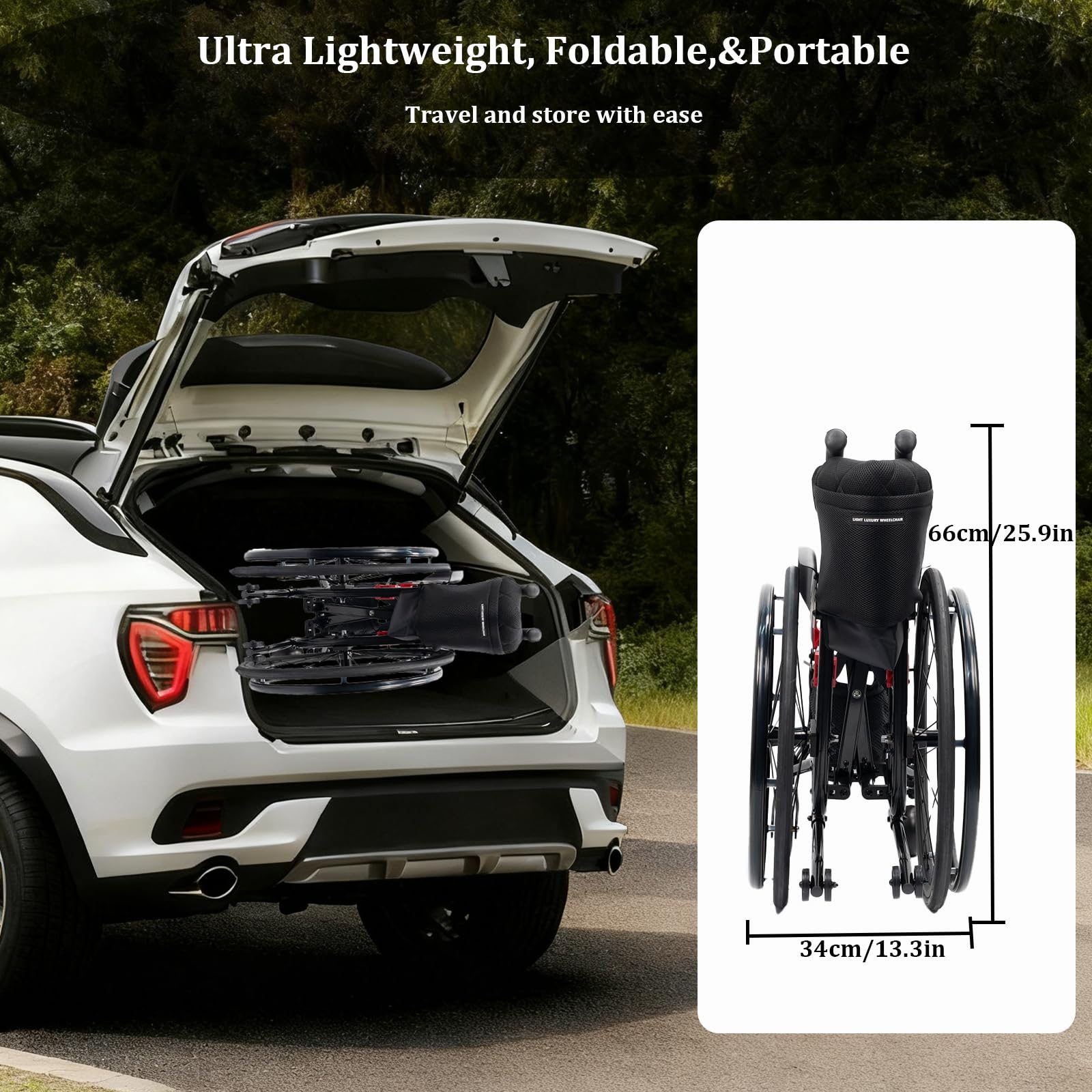 Carrozzina Pieghevole in Alluminio, Sedia a rotelle Pieghevole Leggera ad autospinta, Pedane Pieghevoli, Cintura di Sicurezza(42cm/16.5in Seat,Purple)