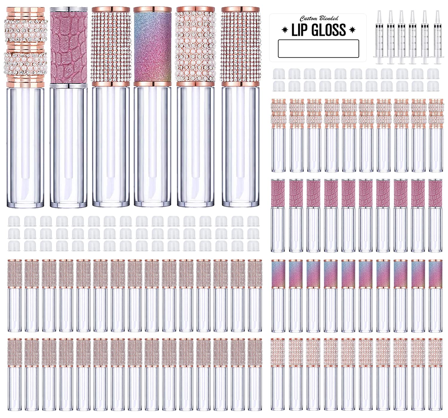 AMORIX 50 Pack Diamond Lip Gloss Tubes 50 Pack Crystal Rhinestone Lip Gloss Tubes