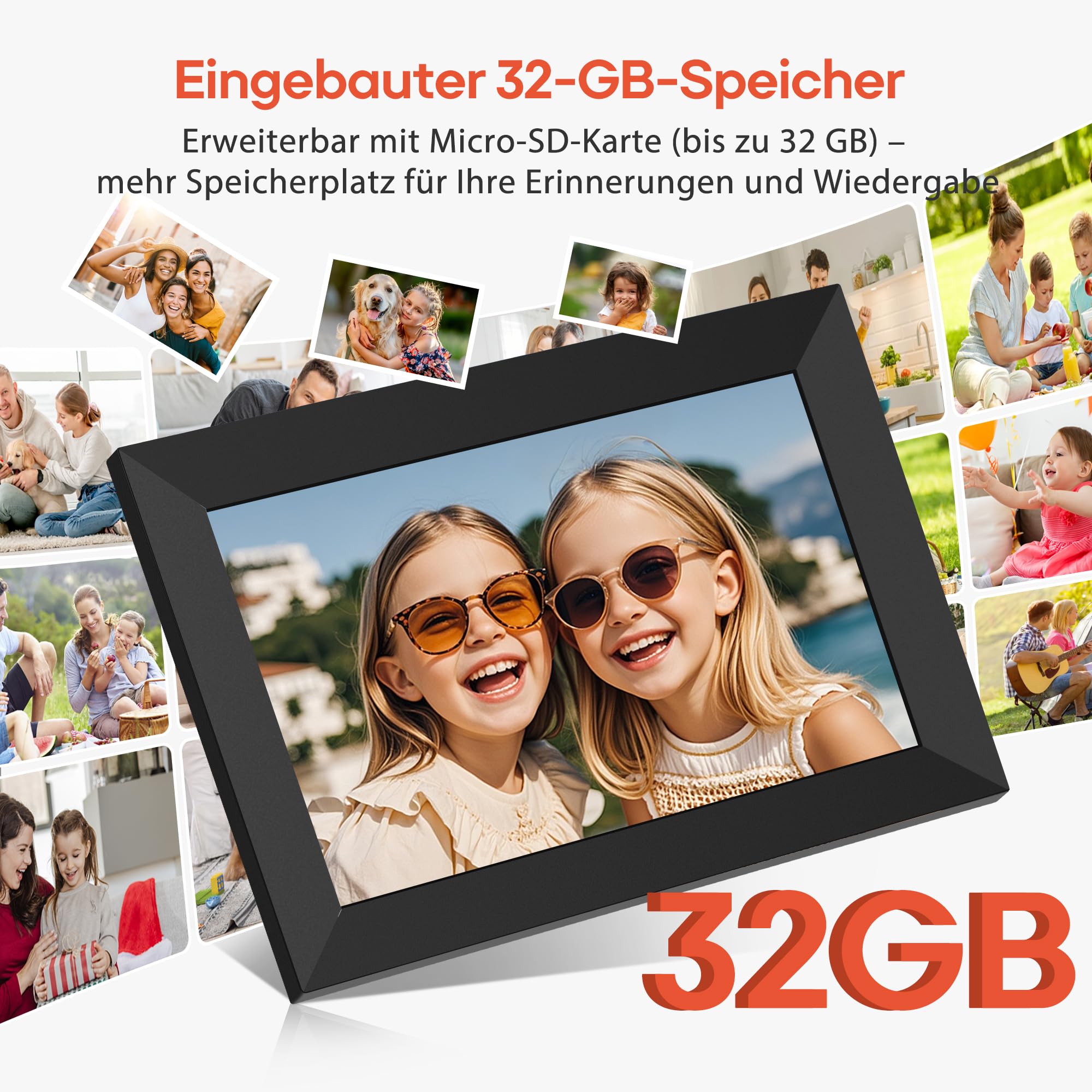 Frameo 10,1-Zoll-WLAN-Digitaler Bilderrahmen mit 32 GB Speicher, 1280 x 800 IPS-Touchscreen, Intelligenter Elektronischer Bilderrahmen, Wandmontierbar, Automatische Drehung, Fotos/Videos Über Frameo-A
