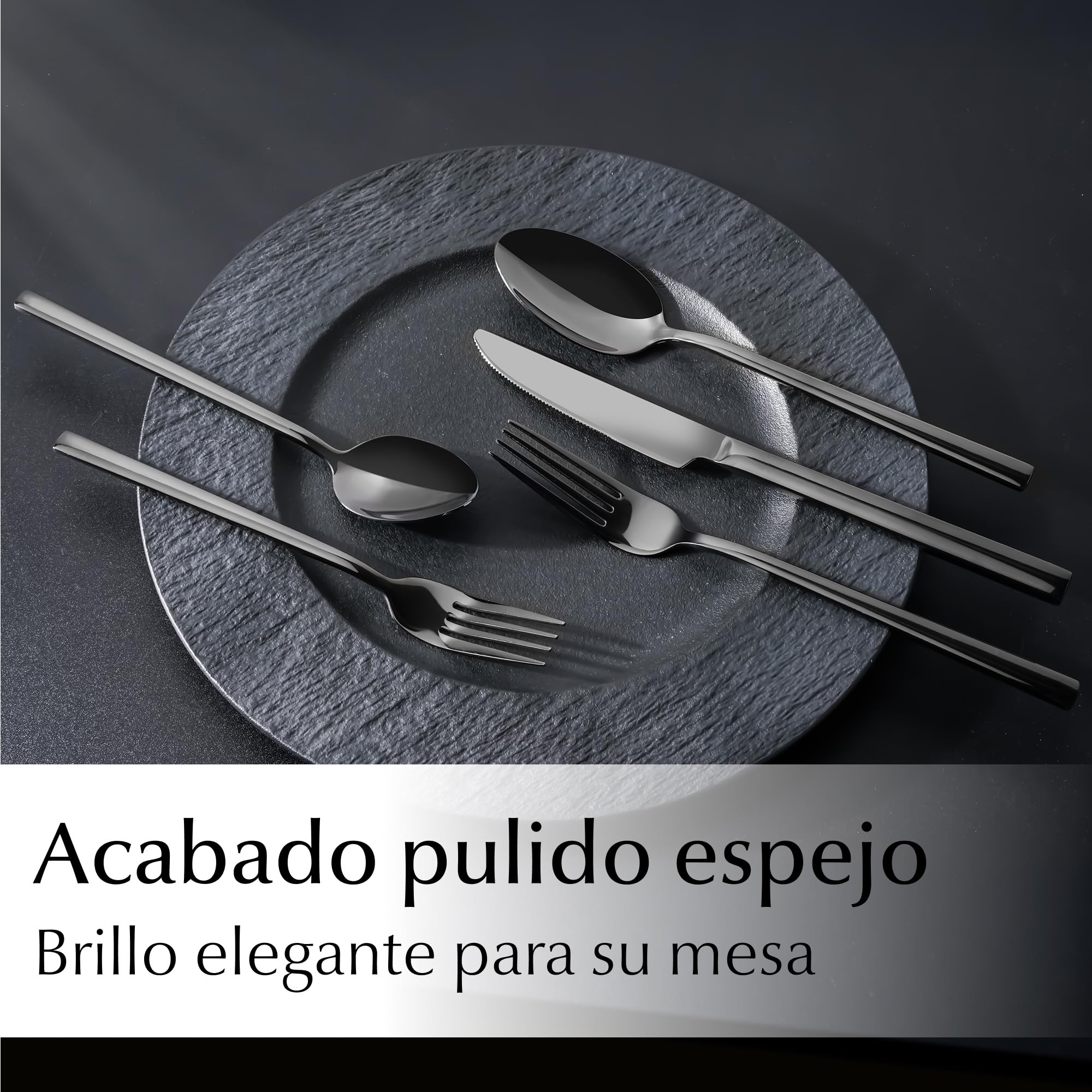 MIAMIO – Juego de Cubiertos de Acero Inoxidable para 6 Personas/Set de 36 Piezas – Incluye Cuchillos, Tenedores, Cucharas – Apto para Lavavajillas (Negro, Juego de 36)